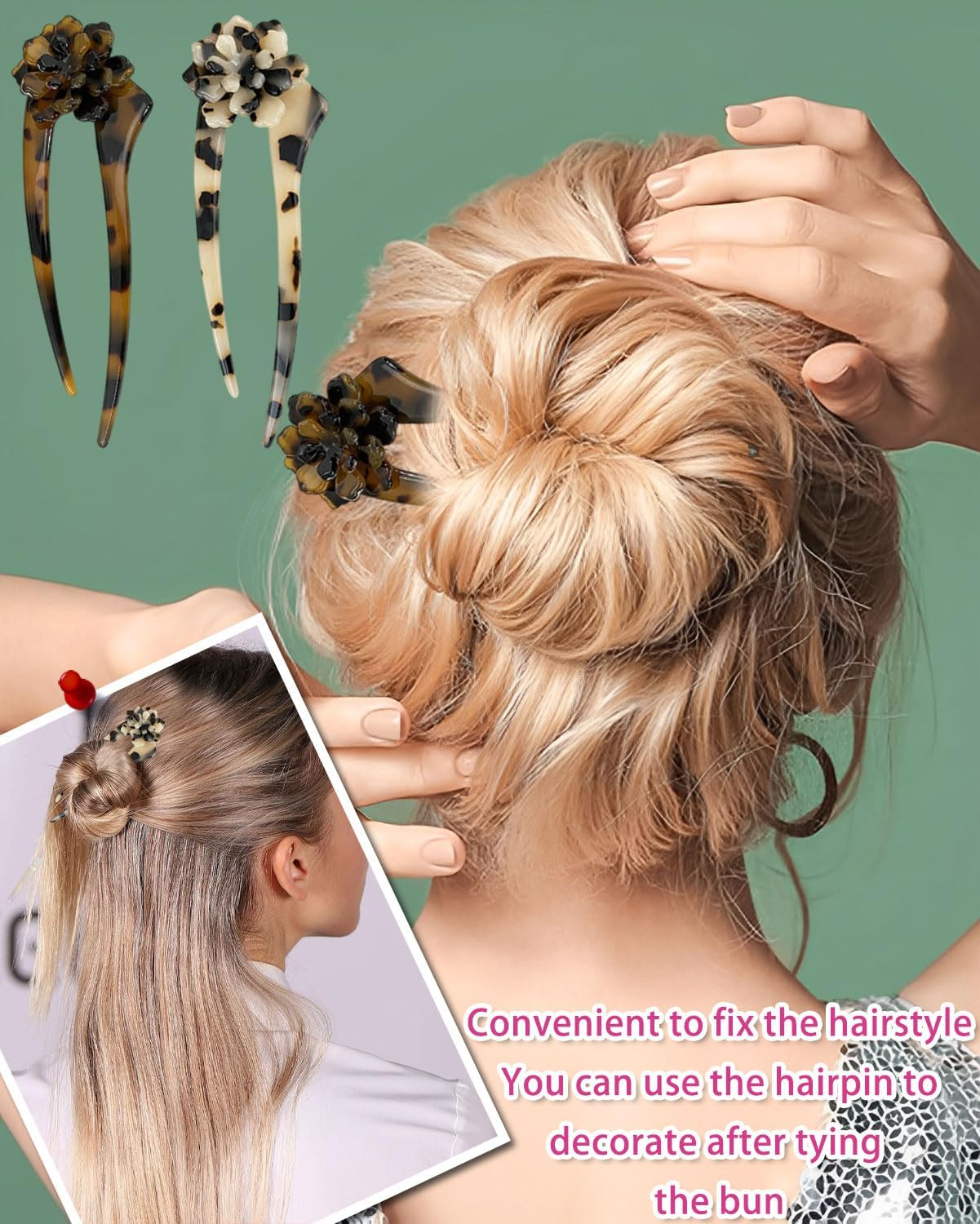 JUKOTA 2 Pieces U-Shaped Hair Pins French Style French Style Hairpin Flower Hair Clips Headpiece for Women and Girls Hair Styling Accessories