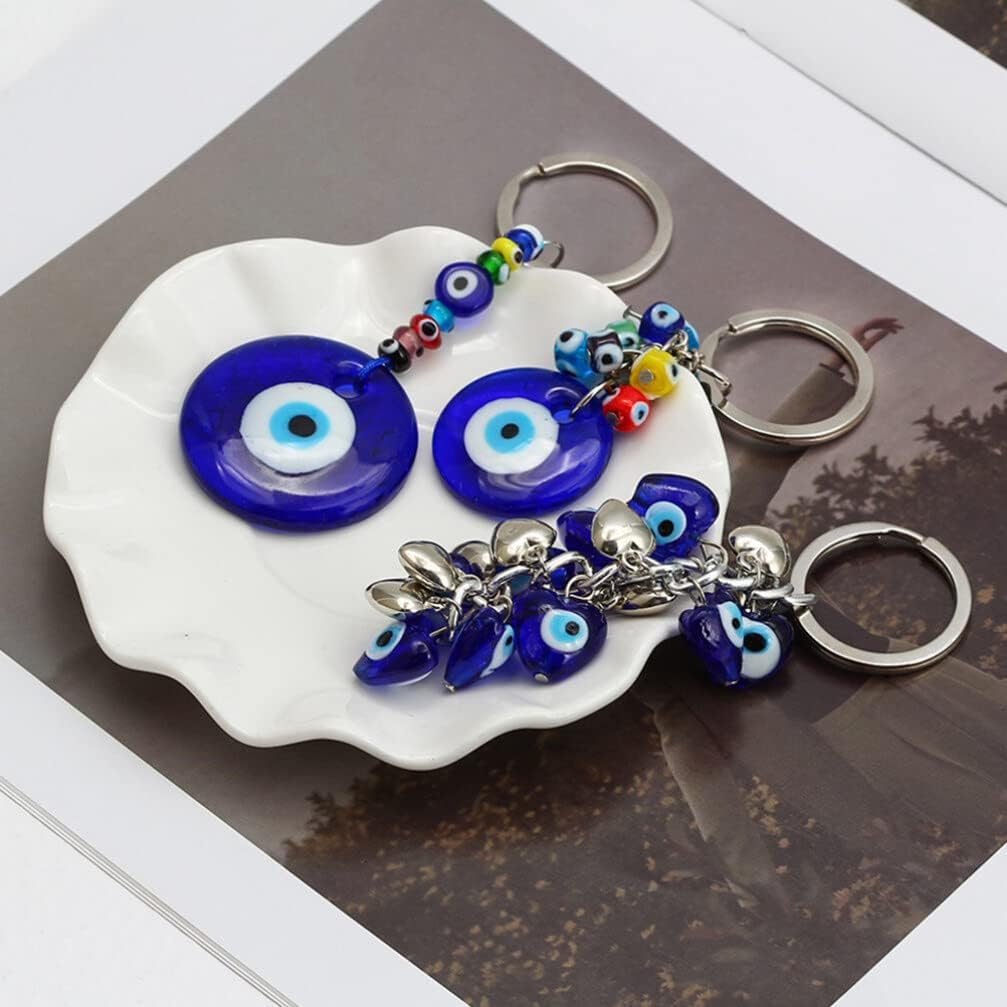 HOLIDYOYO Turkish Devils Eye Pendant, Bule Evil Eye Keyring, Blessing Protection Pendant, Handmade Hand Key Holder for Car Backpack Decor image number 4