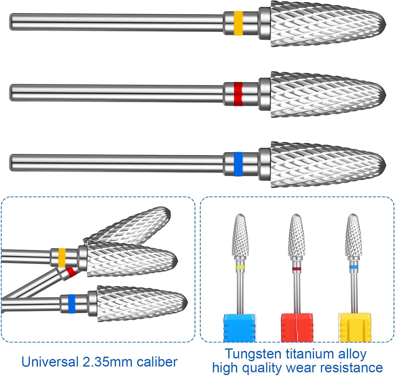 Qianyu 3PCS 3/32" Carbide Nail Drill Bit, Cone Tungsten Drill Bit Set Professional Drills Machine Accessory Remove Acrylic Hard Gels Quickly and Safely for Nail Art Manicure Pedicure
