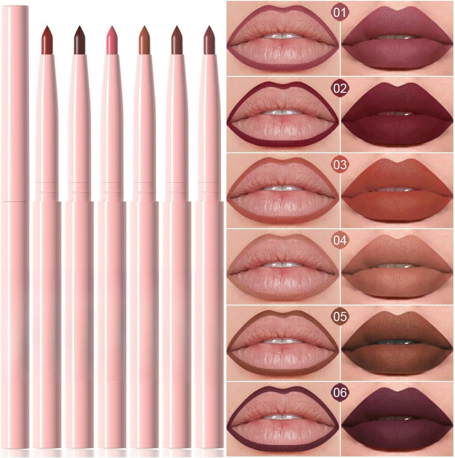6 Colors Brown Lip Liner Set for Women - Dark Red Nude Waterproof Lip Liner Pencils for Defining & Filling Lips, Long-Lasting Smooth Lip Makeup, High Pigmented Pack image number 2