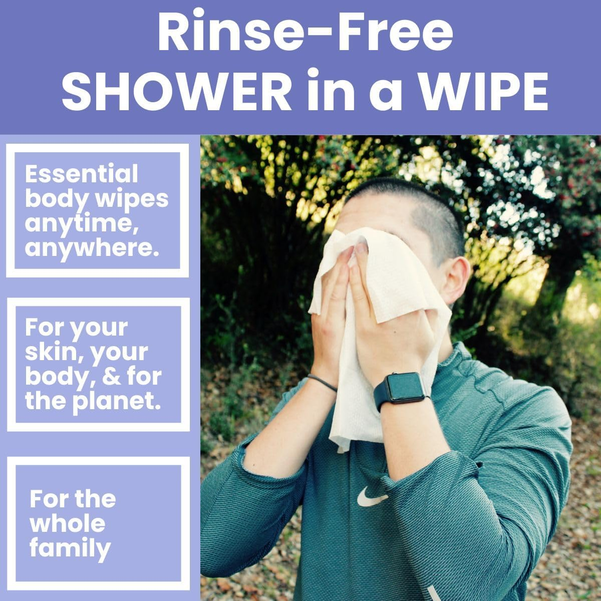 Hypergo Full-Body Rinse-Free Hypoallergenic Biodegradable Bathing Wipes| All Natural, Refreshing Anytime Anywhere, Post Workout, Camping, Travel, Daily Life, 12&rdquo;X12&rdquo; X-Large 20-Count, Lavender 2-Pack image number 2