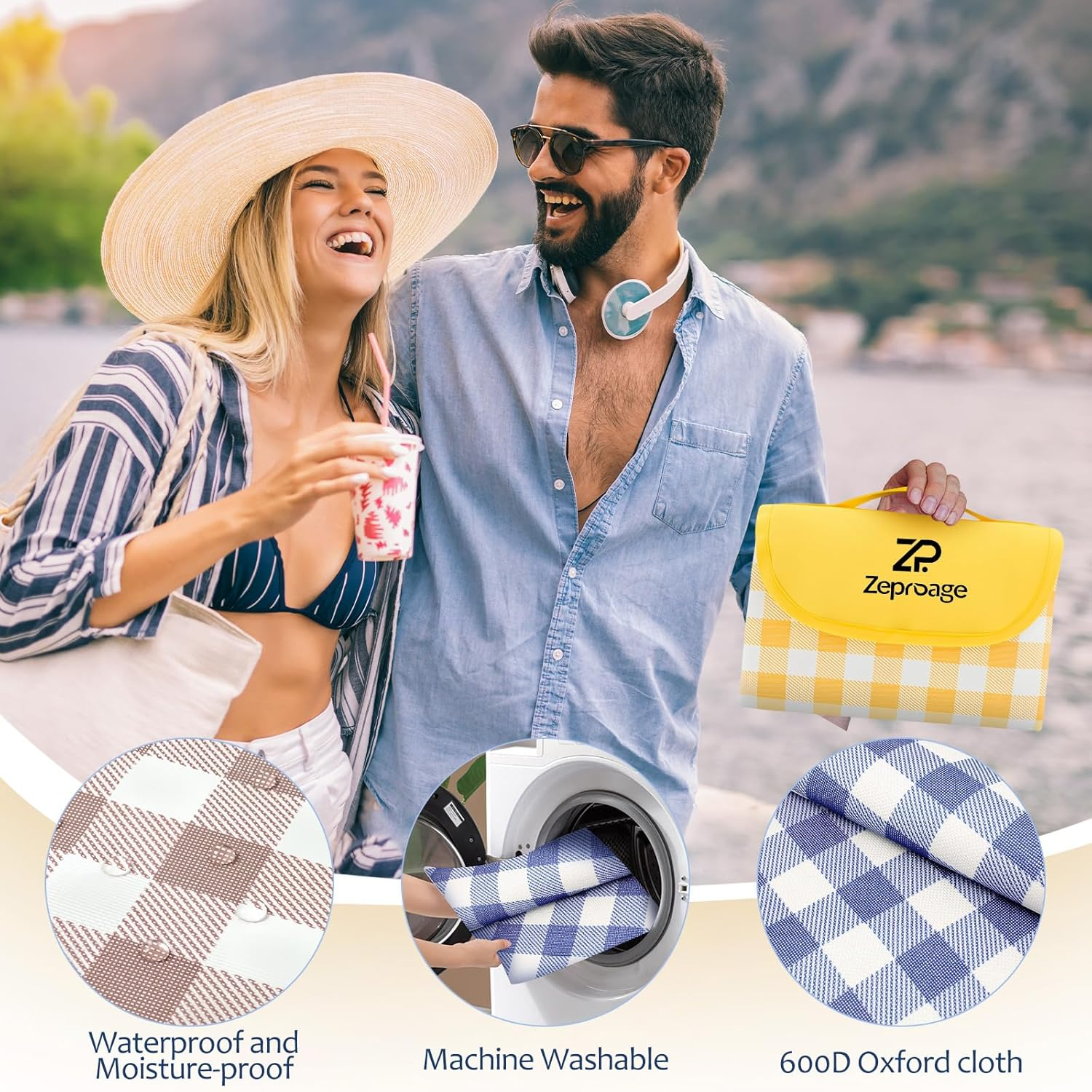 Waterproof Picnic Blankets, 150X200Cm Picnic Mat Outdoor Portable Travel Camping Striped Blue and Green