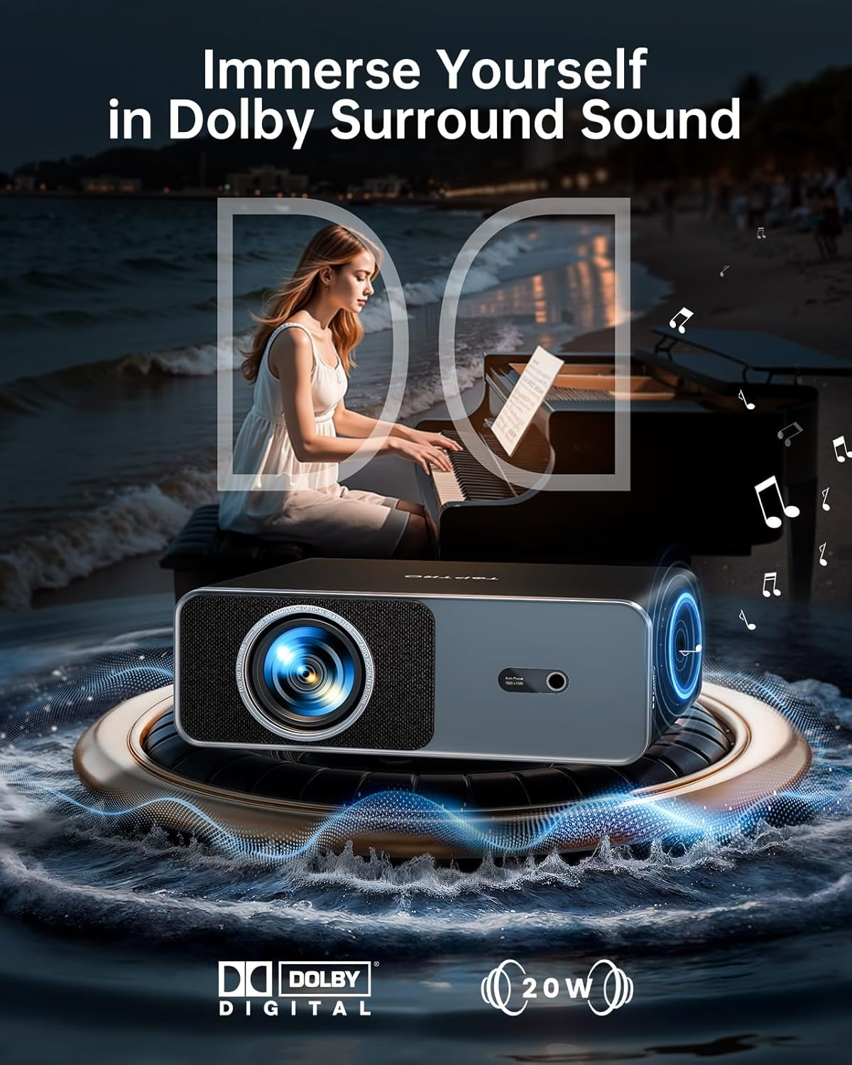 4K Projector【Official Netflix/Dolby】 1000ANSI Smart Projector Auto AI Image Adjustment, Native Portable Projector 1080P with Wifi 6 Two-Way BT5.2 50% Zoom for Home Theater/Outdoor Mobile image number 4