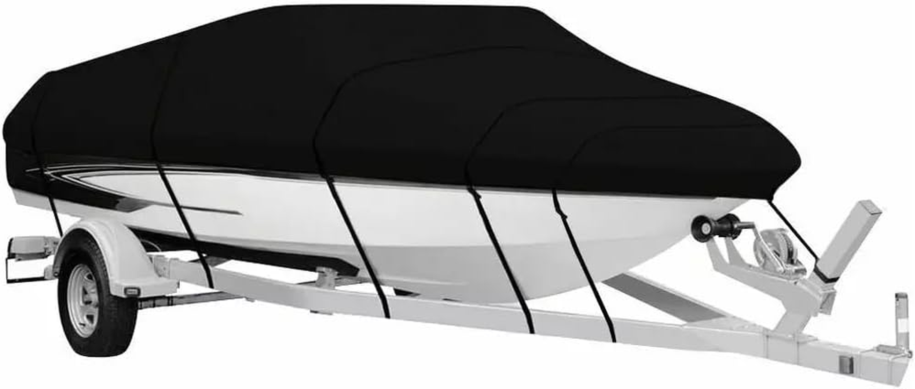 PORIYA Waterproof Boat Cover, Trailerable Marine Grade Jumbo Heavy Duty Boat Cover with Adjustable Tightening Straps, for V-Hull, Tri-Hull Fishing, Runabout, Pro-Style Bass Boat (Black, 17-19FT)