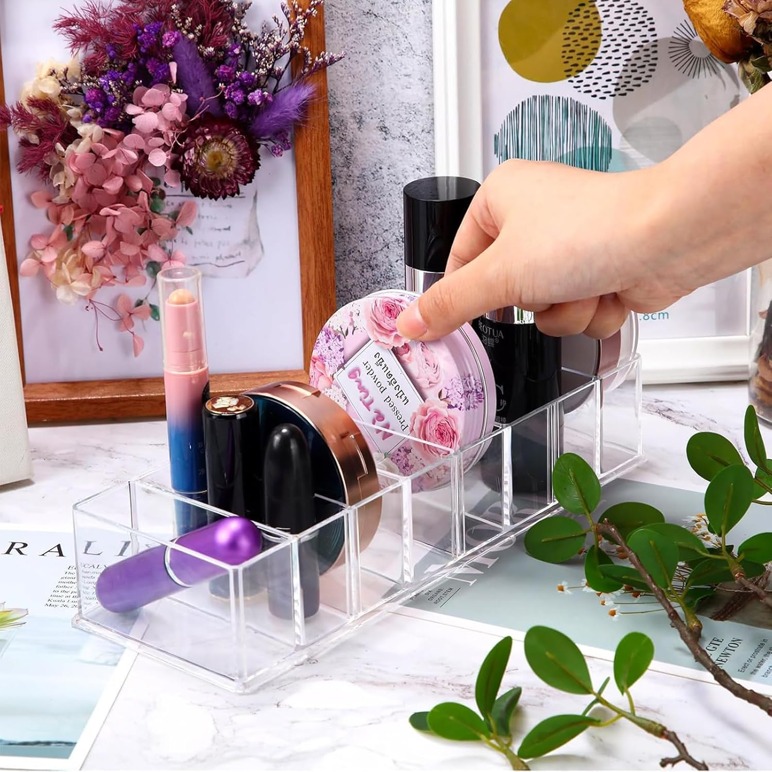 Tavvke 2 Pack 8-Compartment Clear Makeup Organizer, Cosmetic and Jewelry Storage Box for Lipstick, Eyeshadow, Blush, Highlighters, Perfume, Skincare, Dresser and Bathroom Display Case image number 5