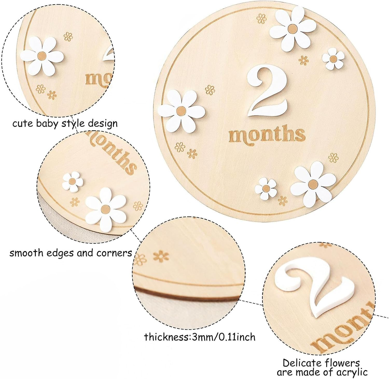 Baby Months Signs | Wood Monthly Board for Baby | Creative Wooden Memorial Blocks, Decorative Month Signs Board image number 6