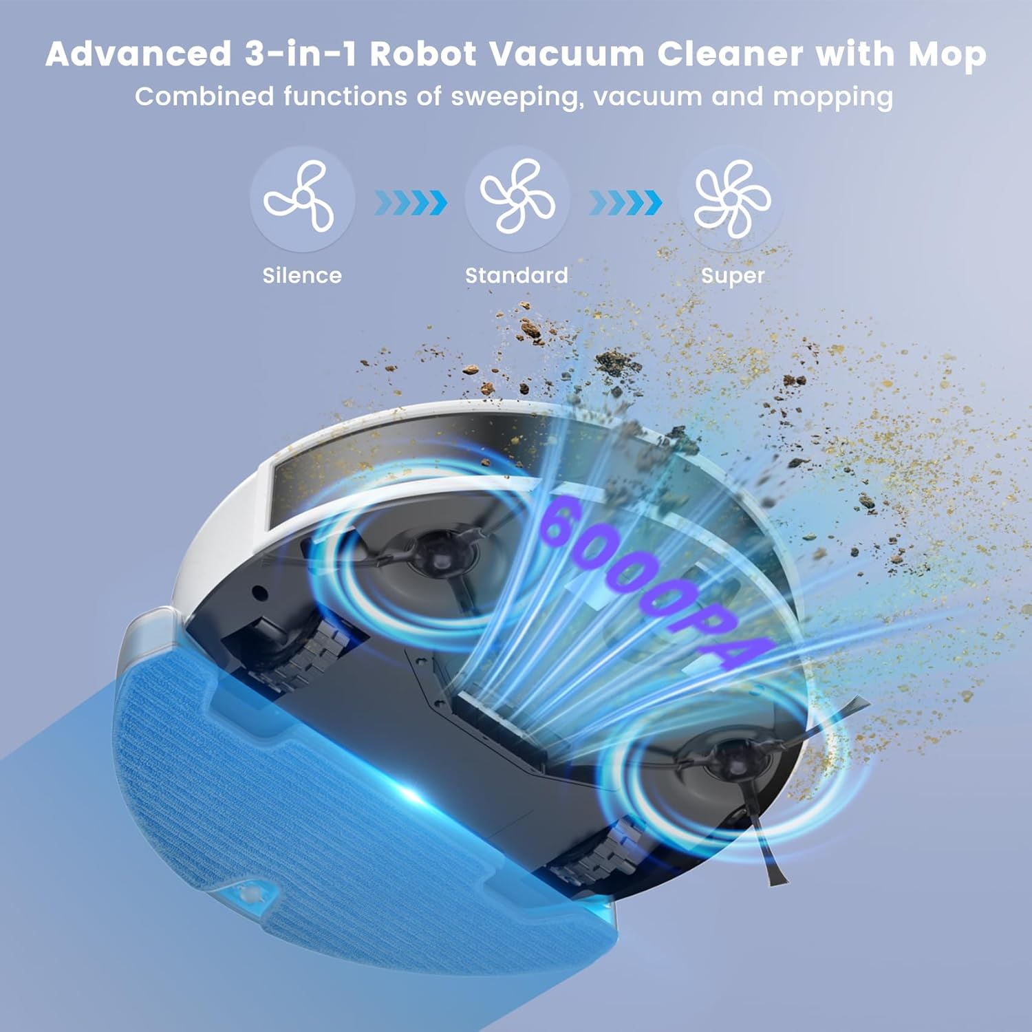 OKP L6 Aqua Robot Vacuum Cleaner and Mop, Dtof Navigation, 6000Pa Suction, 150 Mins, Custom Cleaning & 3D Mapping, PSD 190&deg; Obstacle Avoidance Tech, for Pet Hair/Carpet, App & Alexa, 2.4G & 5G Wifi image number 1