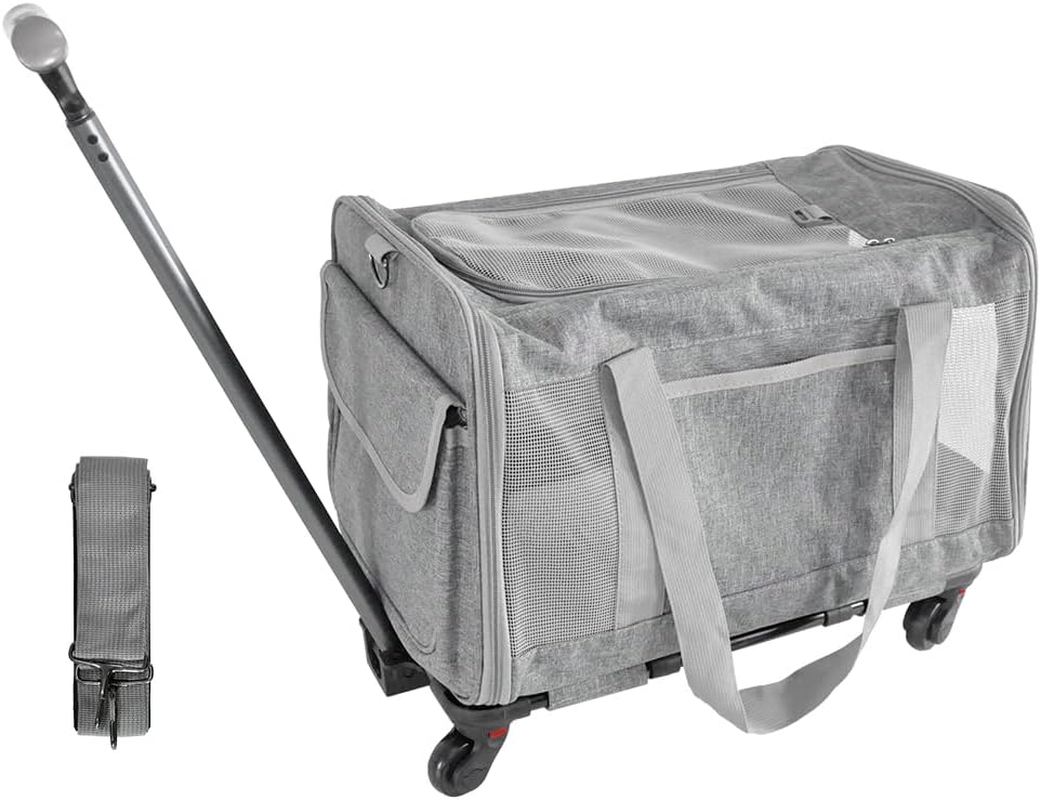 Pet Rolling Travel Carrier Pet Rolling Luggage Trolley Case for Pet up to 7.5Kg with Handle Four Wheels Shoulder Strap and Pet Cushion for Cat Dog Grey image number 5