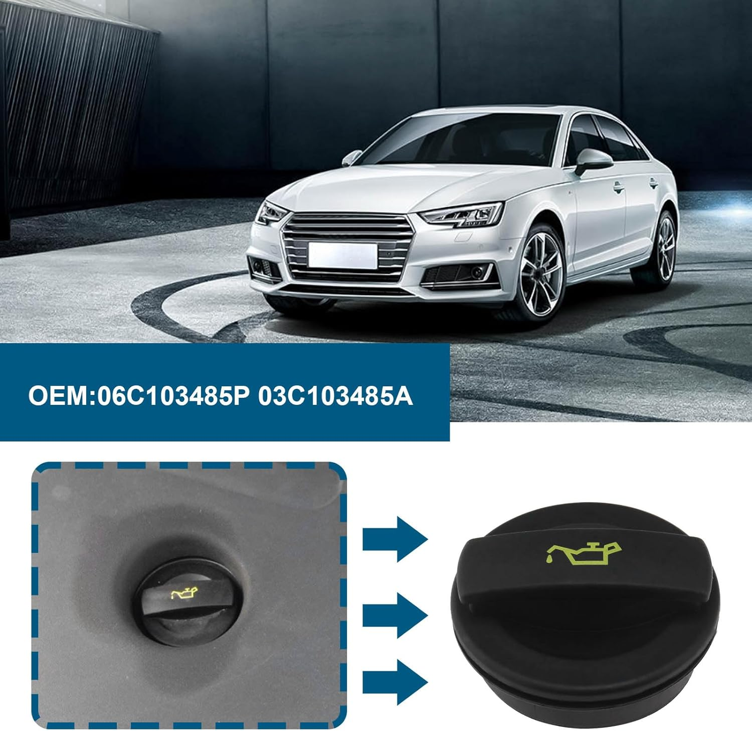 Ecsing Car Engine Fuel Tank Cap Valve Oil Filler Plug Cover Compatible with Volkswagen Compatible with Golf 2010-2012 Compatible with A4 A5 A6 image number 3