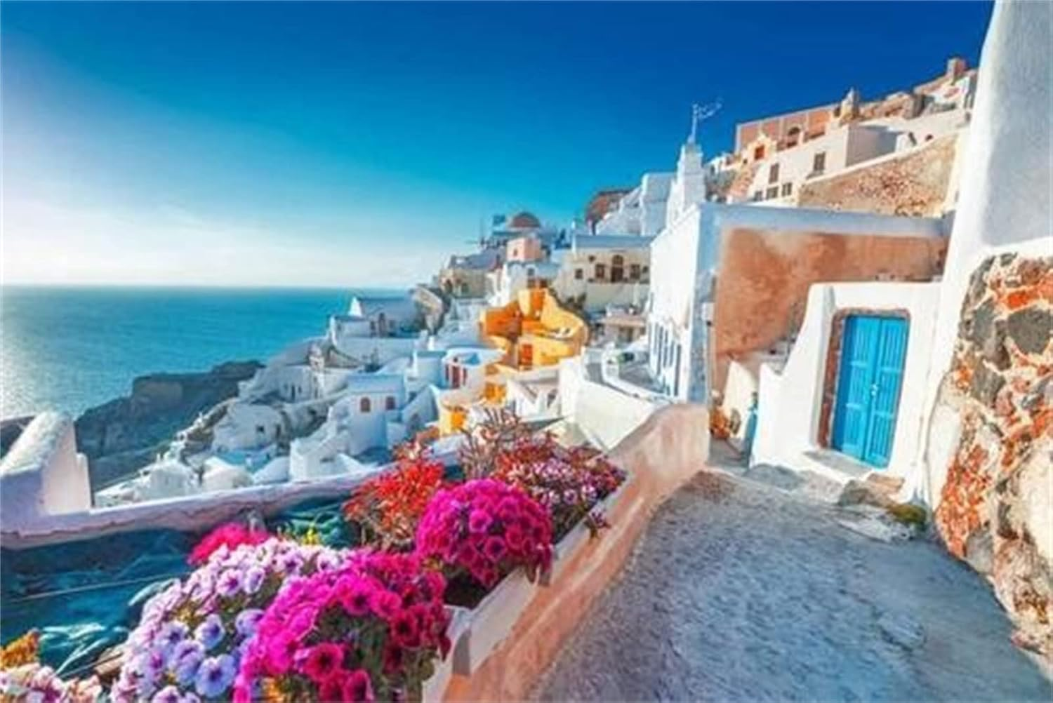 WOWDECOR Paint by Numbers Kits for Adults Kids, DIY Oil Painting - Greece House Flowers Seaside Landscape 16X20 Inch (Frameless) image number 3