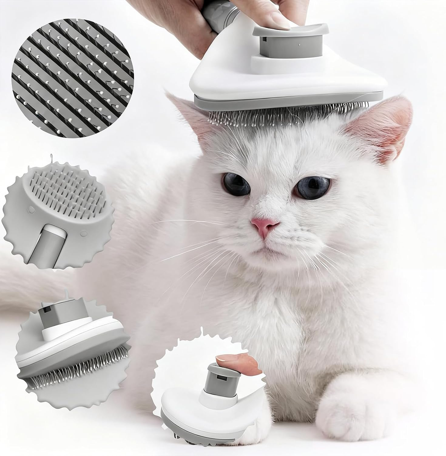 Cat Grooming Brush, Self-Cleaning Slicker Brush for Pets - One Button Removes Loose Undercoat, Mats and Tangled Hair from Indoor Cats (Gray) image number 6