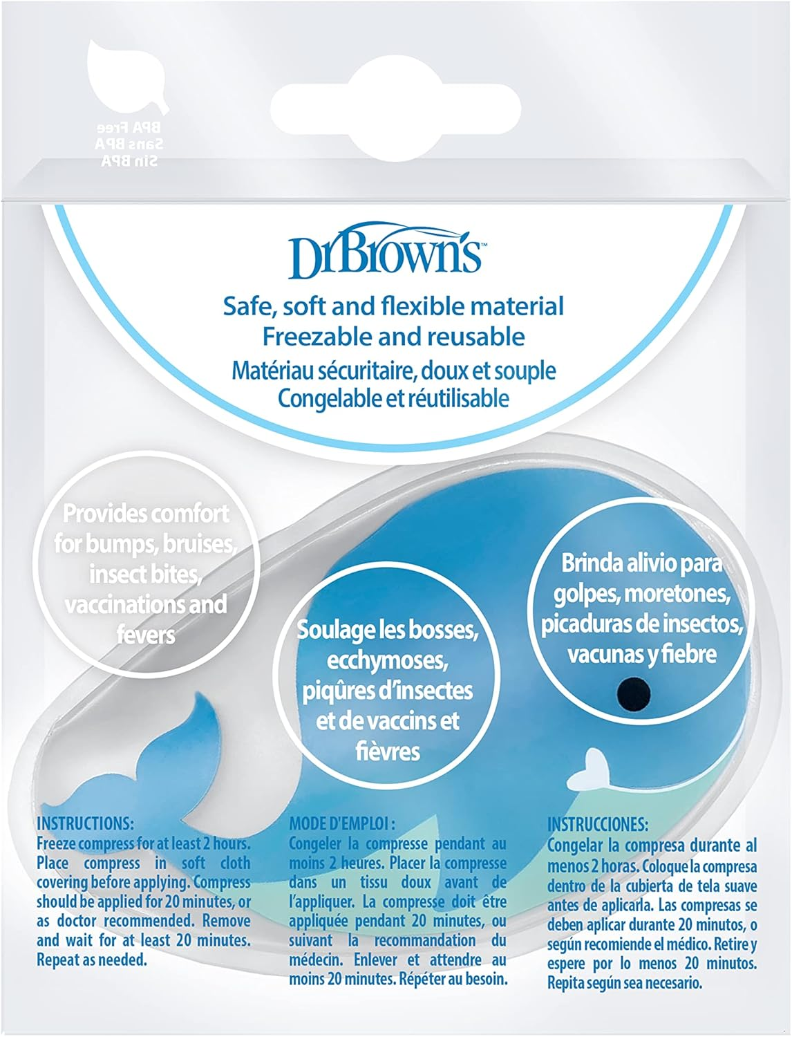 Dr. Brown'S Cold Comfort Compress Baby Ice Pack, Freezable Reusable First Aid Pain Relief for Kids, Polar Bear and Whale, BPA Free &ndash; 2-Pack image number 5