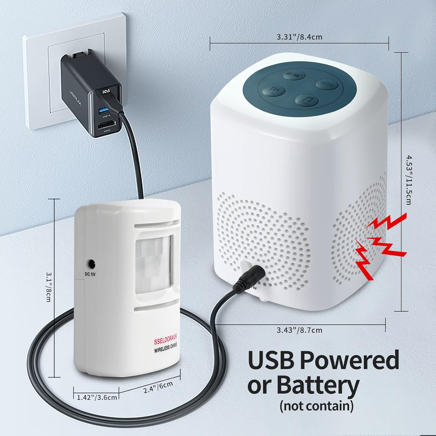 S SELDORAUK Dog Barking Alarm Motion Sensor, Dog Barking, Wireless Infrared, Visitor Reminder, Intimidating Thieves, Burglars, Wild Animals for Courtyard, House, Ranches, Farms (1 Receiver + 2 image number 3