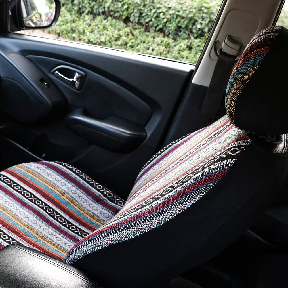 Car Seat Cover Baja Saddle Blanket 4PCS Front Striped Multicolor, Hippie Boho Seat Cover Universal Fit for Toyota, Honda, Nissan, Chevy, Rav4 Car Suvs Truck with Airbag Compatible