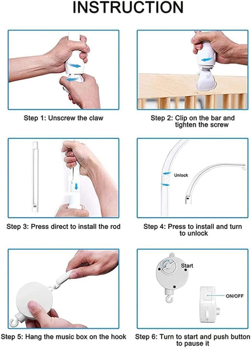 Baby Bed Mobile, Hanging Mobile with Adjustable Holder, Crib Mount, Rotatable, Light Up, White, Infants and Toddlers image number 2