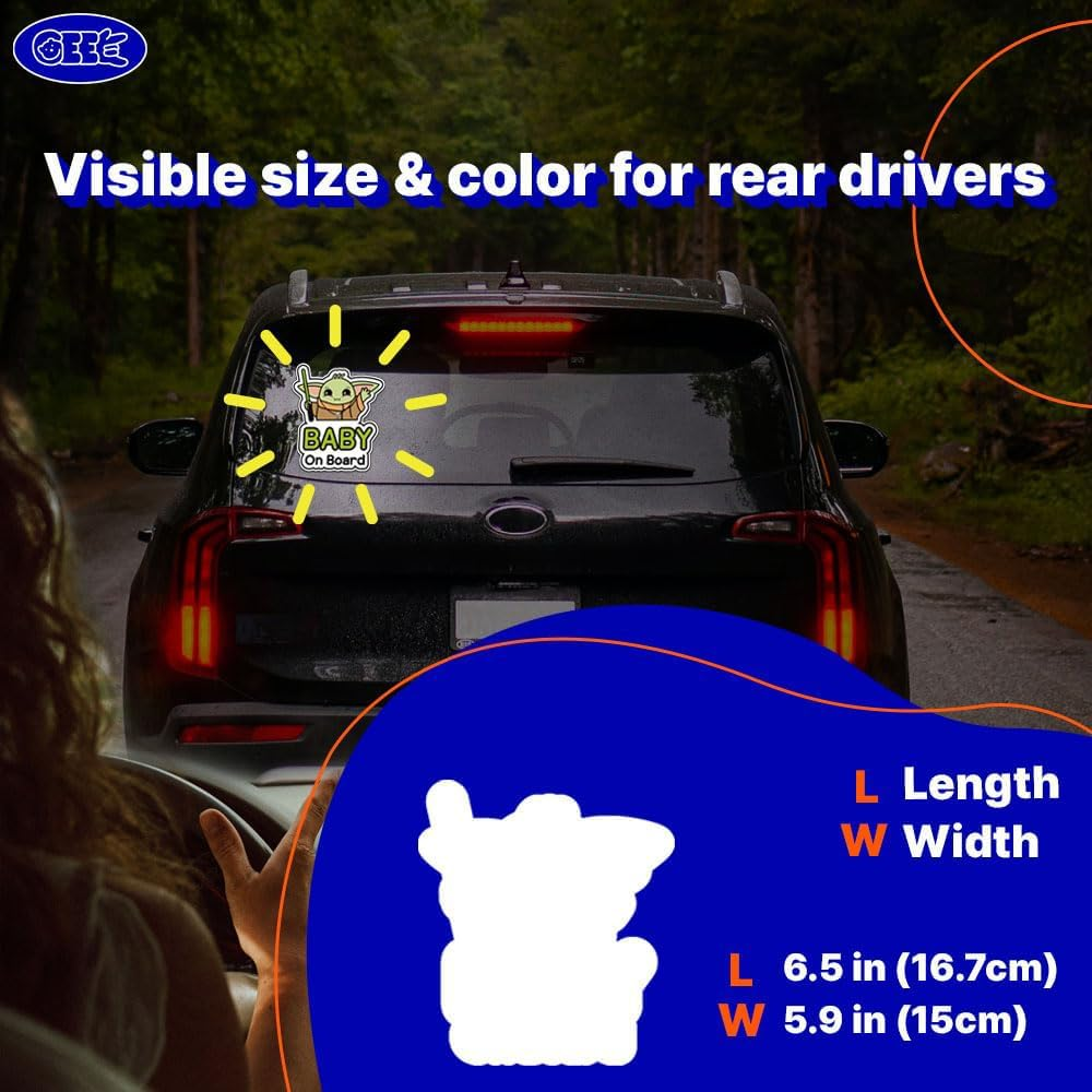 GEEKBEAR Baby on Board Sticker for Cars - Magnet, Sign, Decal - Cute and Funny Baby in Car Sticker (05. Cute Alien Boy) image number 3