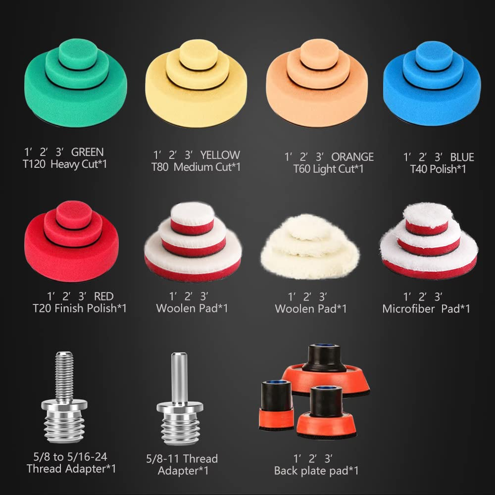 SPTA 29Pcs 3Inch (80Mm) Higher Gross Polishing Pads Kit for Car Polisher Drill Adapter + 5/8 Inch-11 Thread image number 4