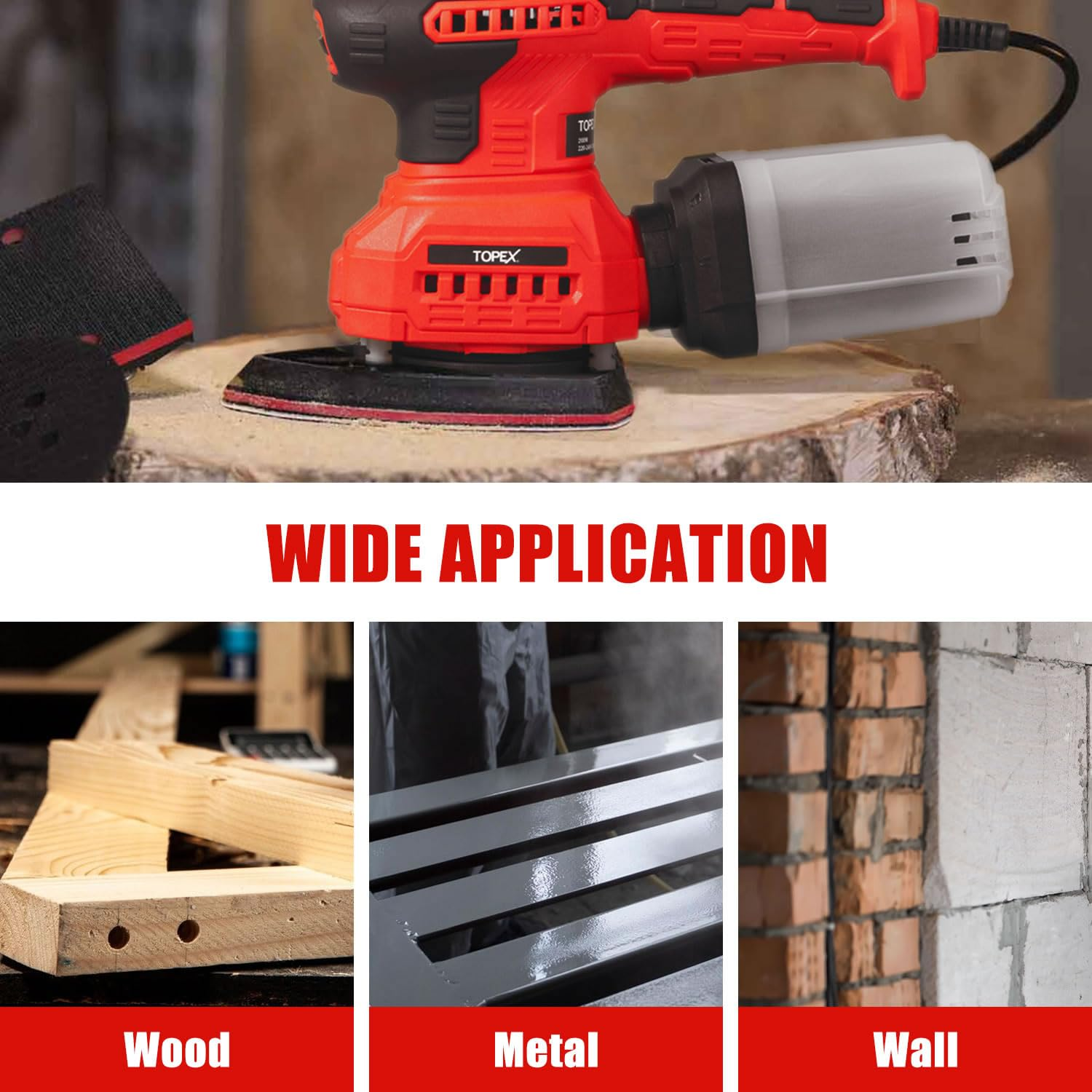 TOPEX Triangle Mouse Detail Sander Pads 102 * 148Mm Sanding Sheets Abrasive Sheet Hook&Loop Mixed Grits Coarse Accessories for TOPEX 3In1 Multi-Function Electric Sander (TX098) image number 3