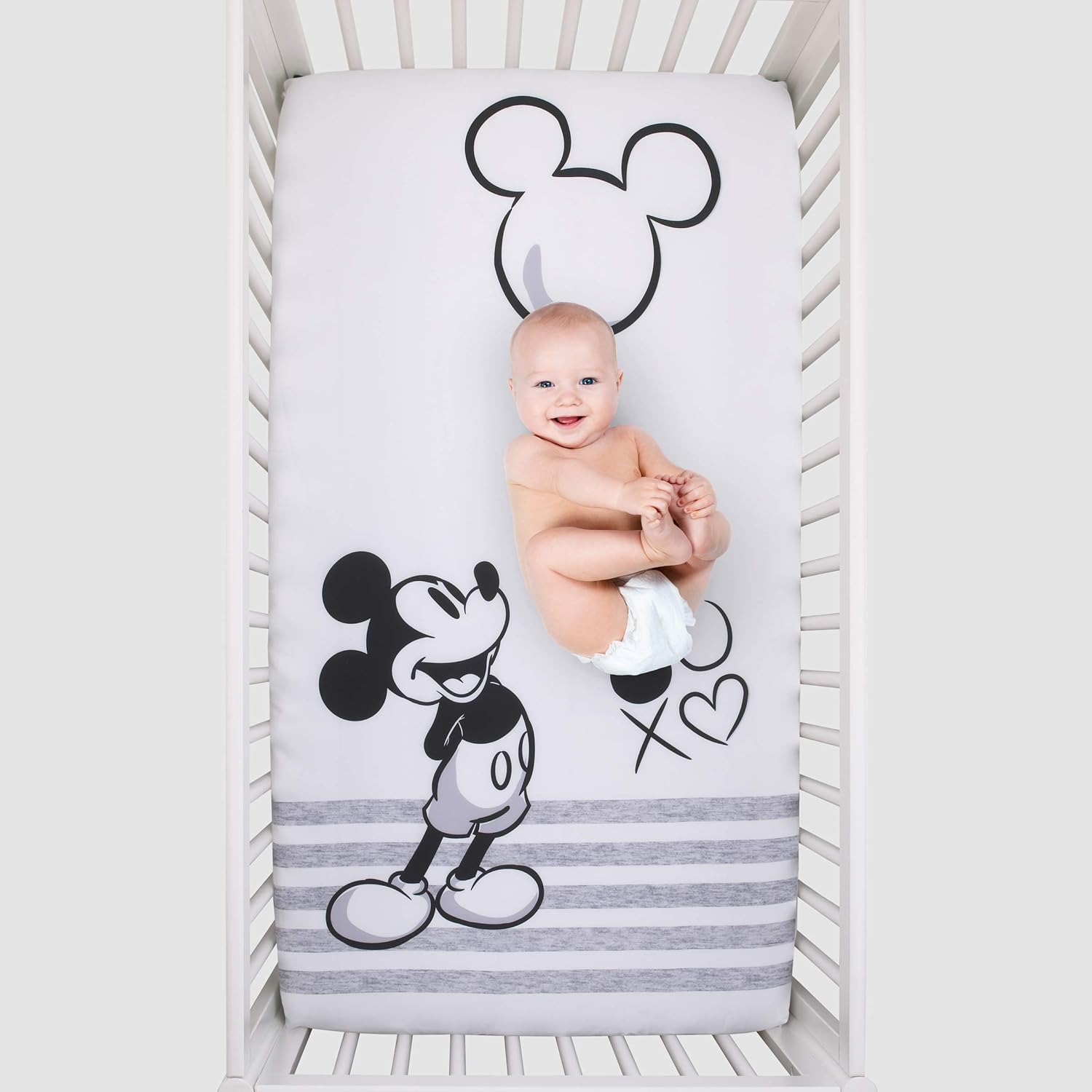 Disney Mickey Mouse - Grey, Ivory and Black Photo Op Fitted Crib Sheet - Black, Grey, Ivory image number 5