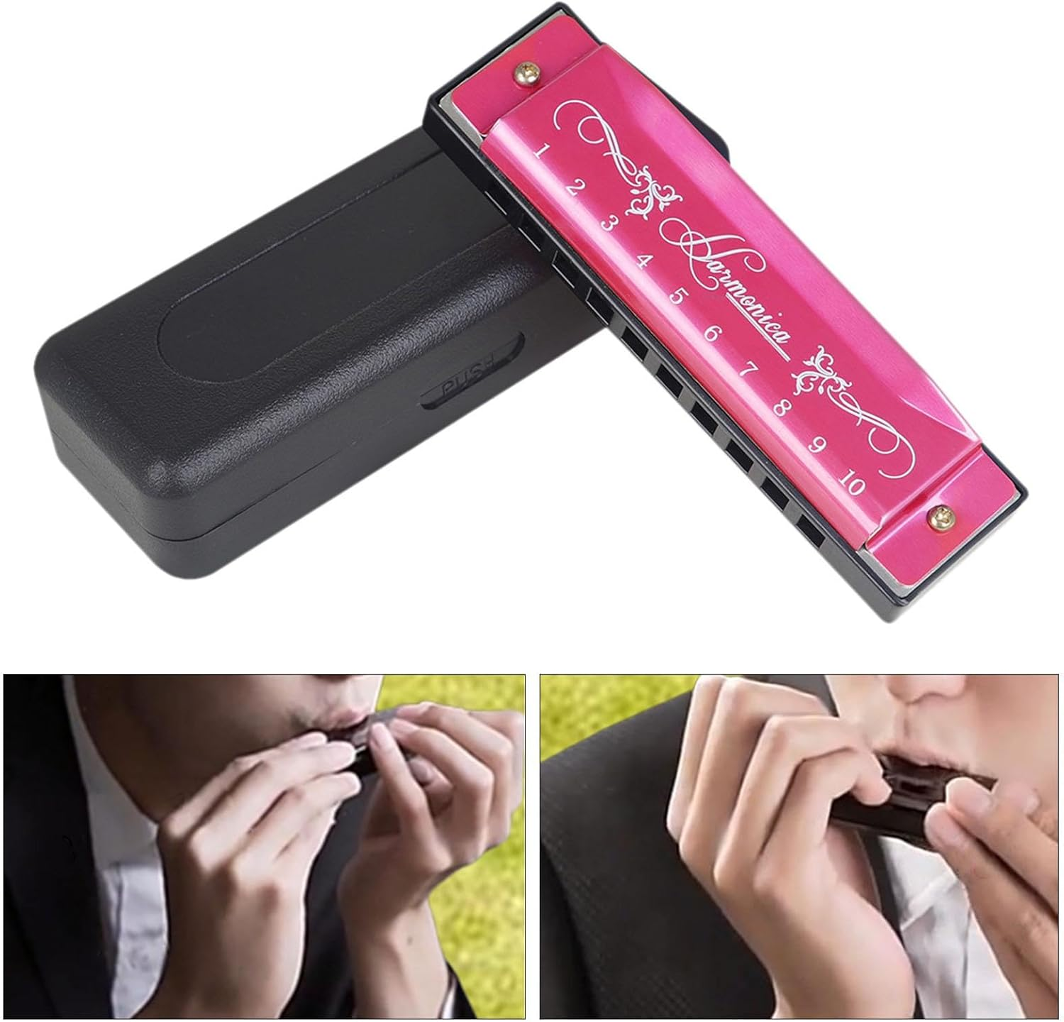 Harmonica Gifts Deluxe Harmonica 10 Holes 20 Melodies C Key for Home Stage Performance Men Kids Player, Rose Gold - Gold image number 4