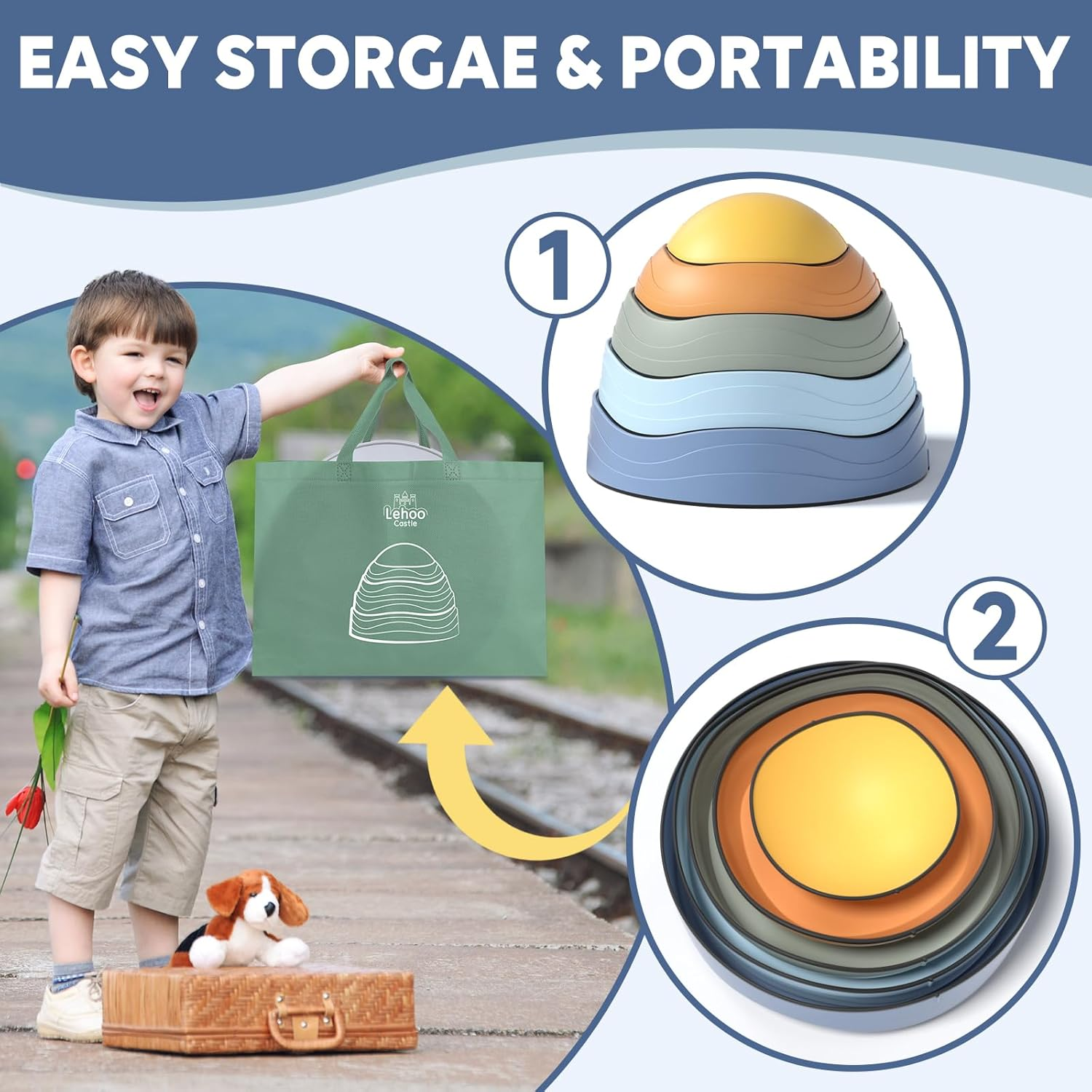 Lehoo Castle Stepping Stones for Kids, Sensory Toys Balance Board, Toddler Toys for Ages 2-5 for Boys Girls, Indoor & Outdoor Toys, Non-Slip Balance Step Stone up to 200Lbs Obstacle Course image number 2