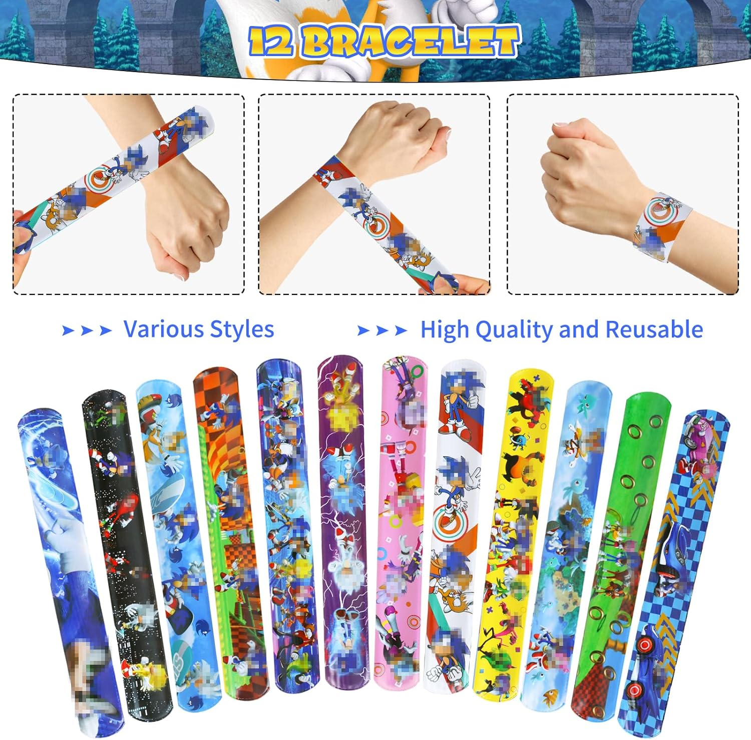 Pack of 84 Hedge-Hog Party Bags, Soni Children'S Birthday Party Bags, 12 Slap Bracelets Clap Bracelets, 12 Stamps, 50 Stickers, 10 Key Chains, Soni Birthday Gift Decoration image number 1