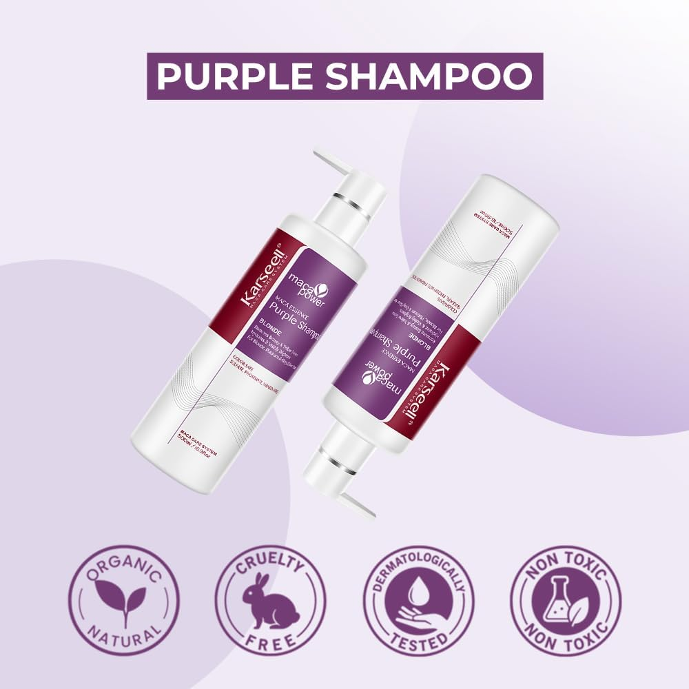 Karseell Purple Shampo Neutralises Brass and Yellow Tones for Blonde Silver Grey Hair, 16.90 Oz 500Ml