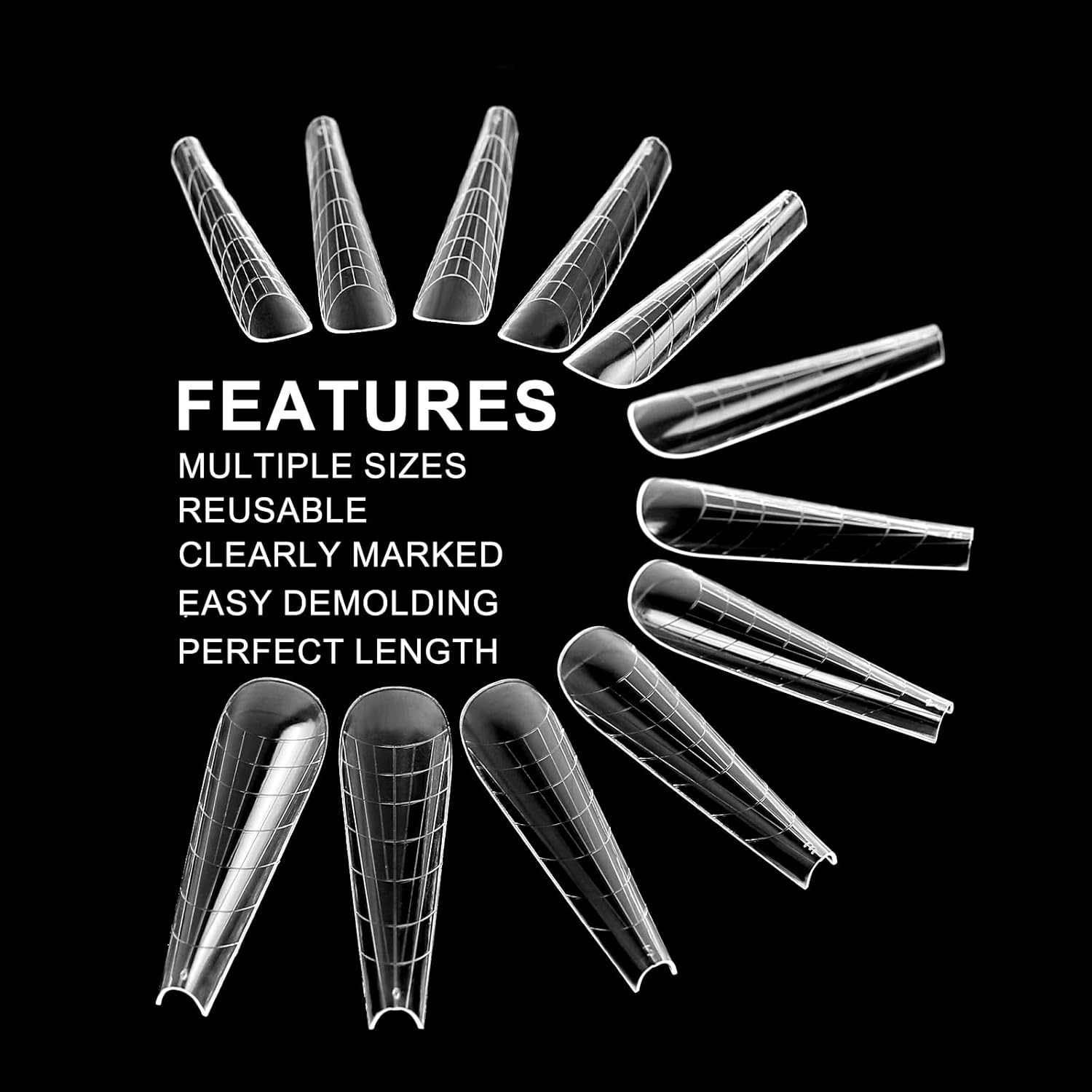 C12Rtive 120Pcs Dual Nail Forms,Upper Arched Extension Poly Nail Gel Nail Forms Full Cover Reusable Nail Molds 12 Sizes for Nail Art Design Salon&Diy image number 4