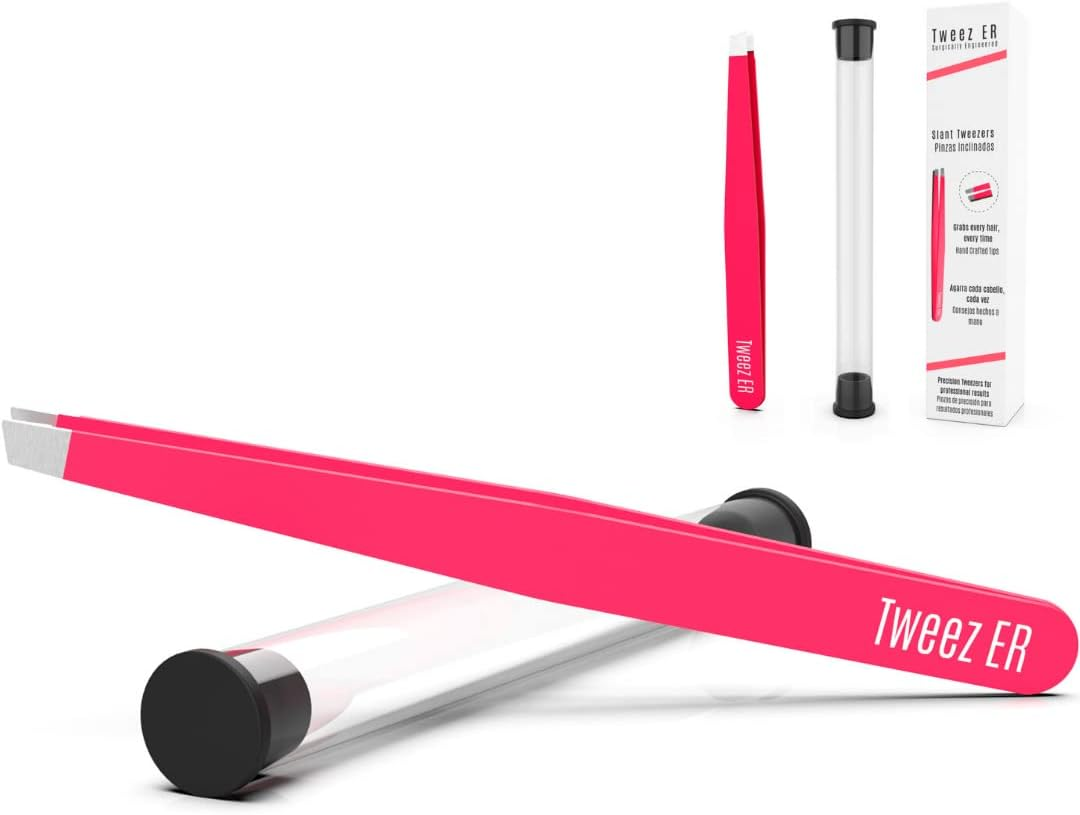 Pink Eyebrow Tweezers by Tweez ER | Professional Slant Tip Tweezer | the Best Surgical Grade Precision Hand Filed Stainless Steel Tweezer for Expert Results & Your Daily Beauty Routine - Rainbow image number 5