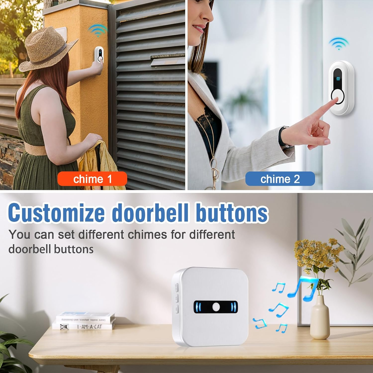 DAYTECH Wireless Doorbell Chimes, Portable Door Chime for Home Entry Remote Door Bell Ringer with 5 Adjustable Volume Levels and 20 Chimes, 1 Transmitter 2 Receivers image number 6