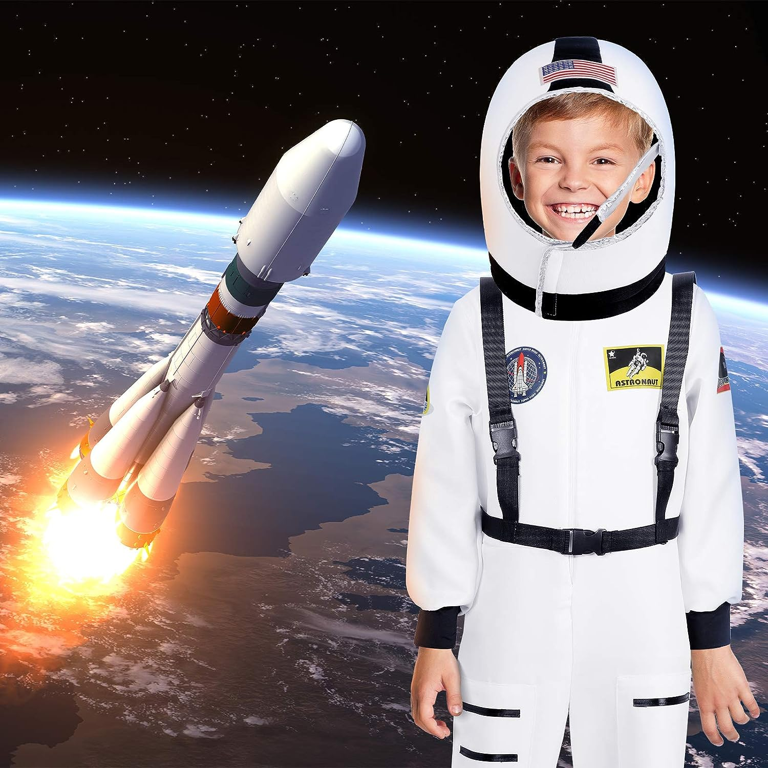 Geyoga Astronaut Costumes for Kids Astronaut Dress up Role Play with Astronaut Helmet for Birthday Theme Party