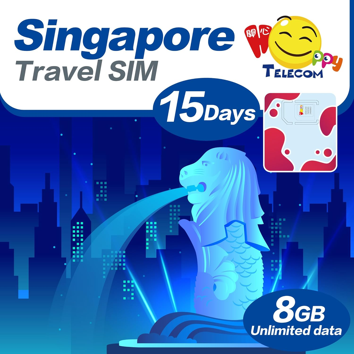 Happy 5G Singapore Sim 15 Days Unlimited Data Travel Sim Card | No Daily Limit | 8GB of 5G High-Speed Data Then 128Kbps | Easy Activation | No Registration image number 1