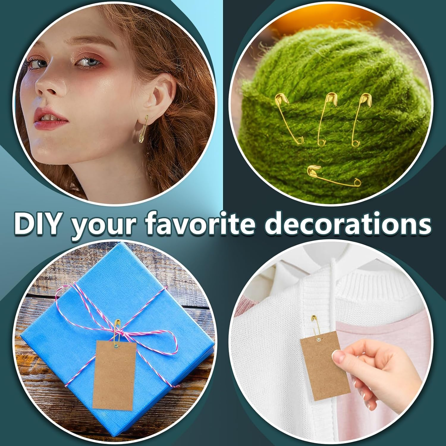 Safety Pins, 50Pcs Large Size Safety Pins Pack, 45Mm/1.7Inch Strong and Heavy Duty Nickel Plated Safety Pin for Clothes, Leather, Canvas, Blankets (Gold)