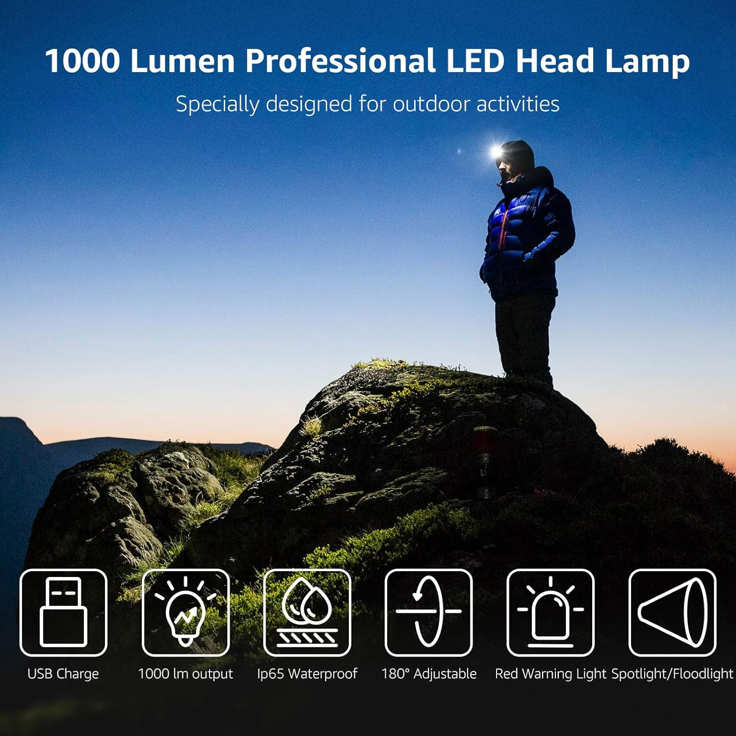 Lepro Head Torch Rechargeable, 2 in 1 Detachable Lightweight Headlamp with IP65 Waterproof, 180&deg; Adjustable, 6 Lighting Modes, Long Runtime, Red Lights, Al Alloy LED Headlight for Camping image number 3