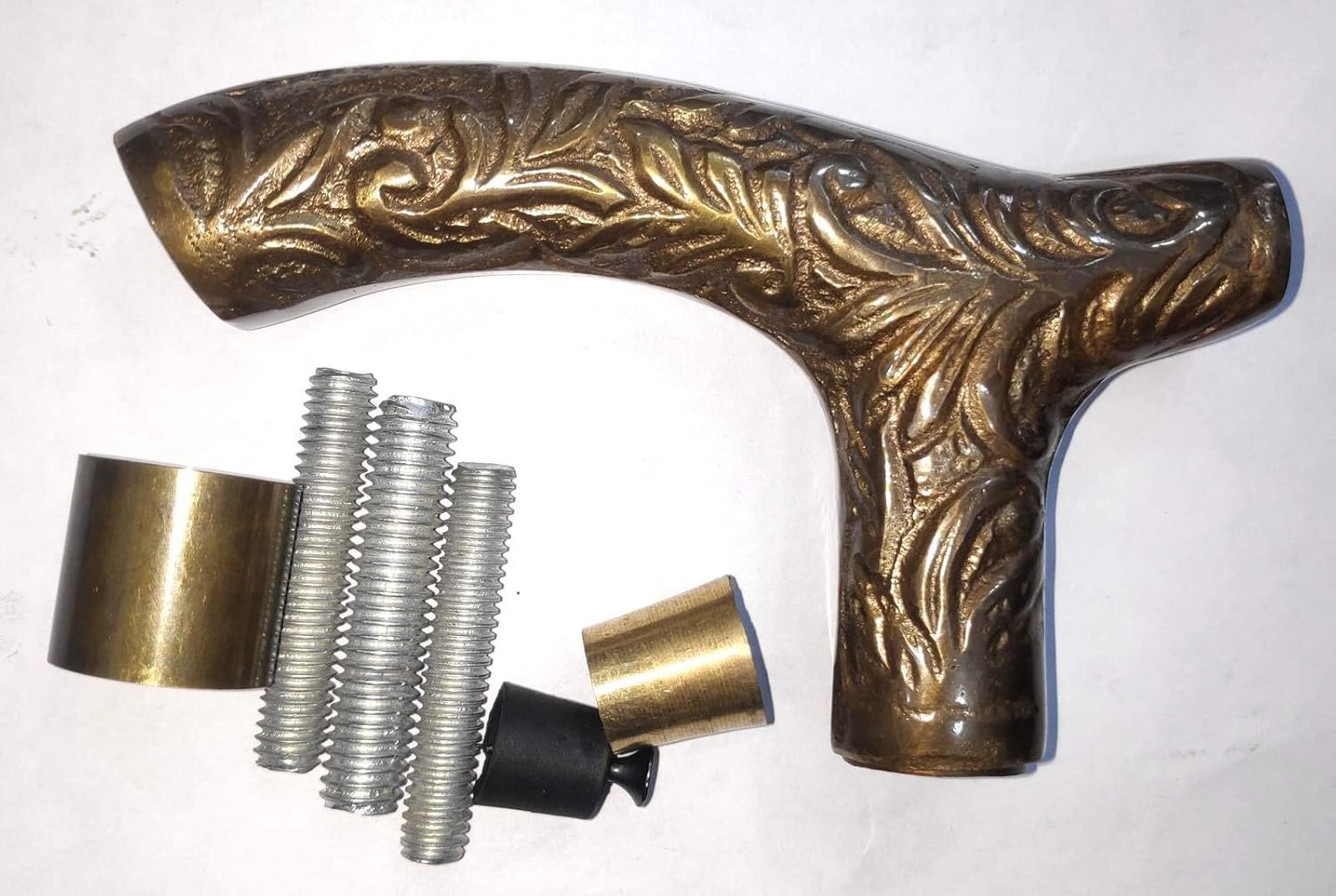 Humaira Nautical Vintage Carved Embossed Brass Derby Handle Wood Shaft Walking Cane Stick image number 2