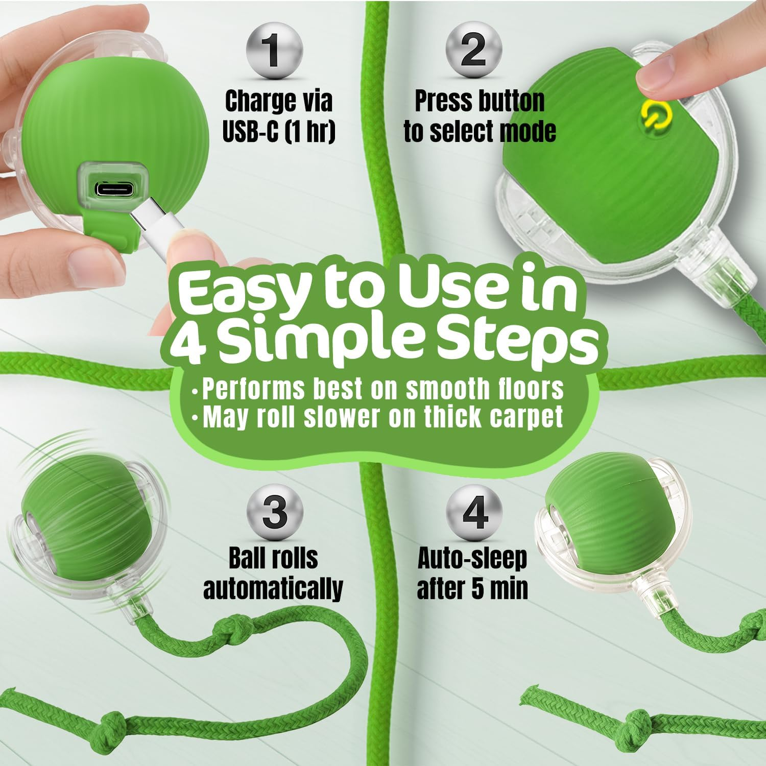 Interactive Cat Toy Ball, Active Smart Rolling Balls for Cat, Electric Toy Balls for Indoor Cats image number 6