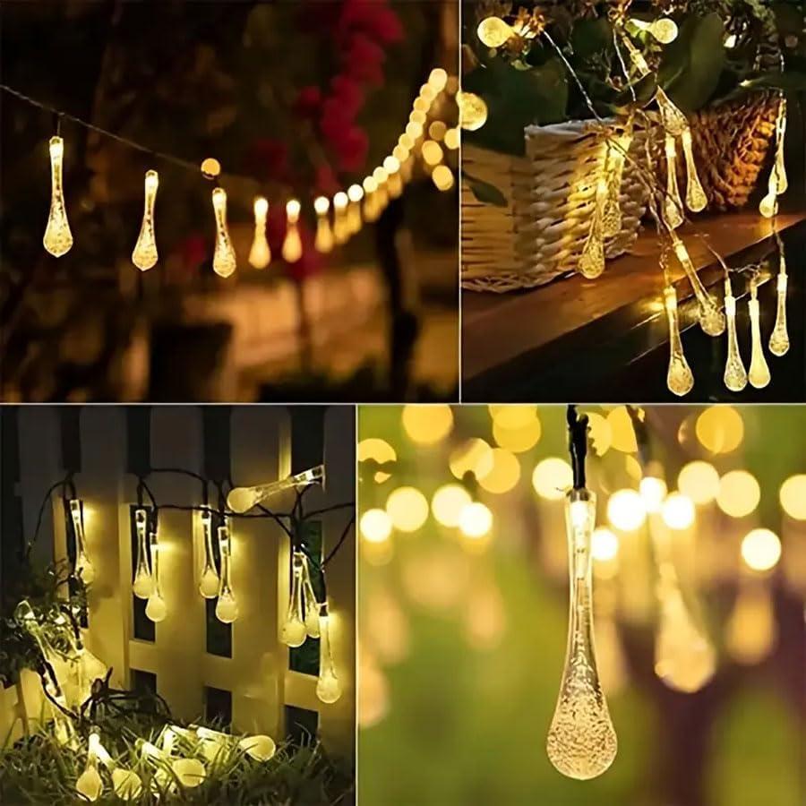 Outdoor Solar String Lights 40FT 100LED Water Drop Solar Powered Lights with 8 Modes, Waterproof Fairy Crystal Lights for Patio Garden Yard Tree Wedding Party Decor, Warm White image number 6