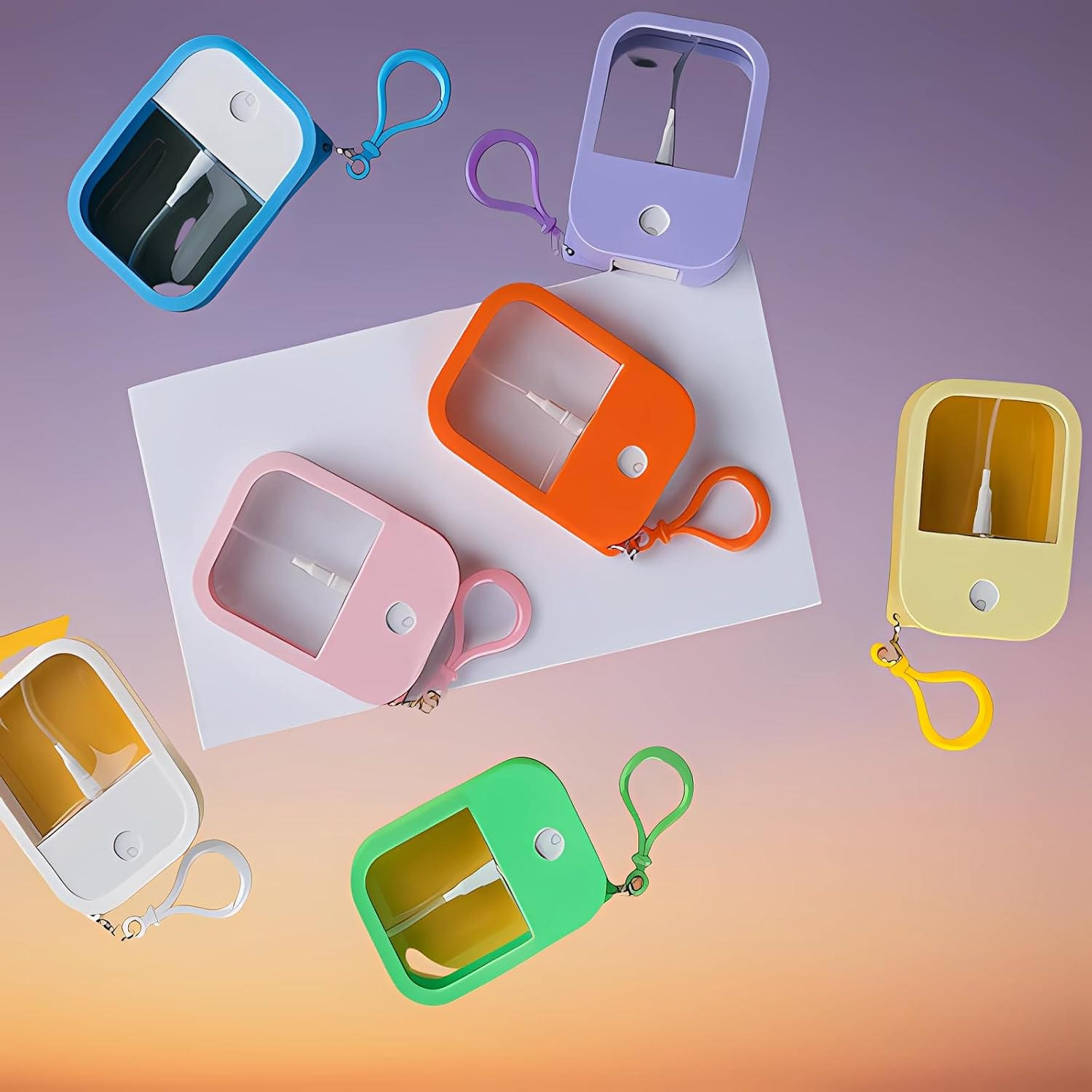 EMISSU 7 Pieces Portable Perfume Spray Bottle, 38Ml Mini Card Shape Reusable Sprayer Bottle with Hook and Silicone Case for Hand Sanitizer Fragrance Cosmetic (Multicolor) image number 3