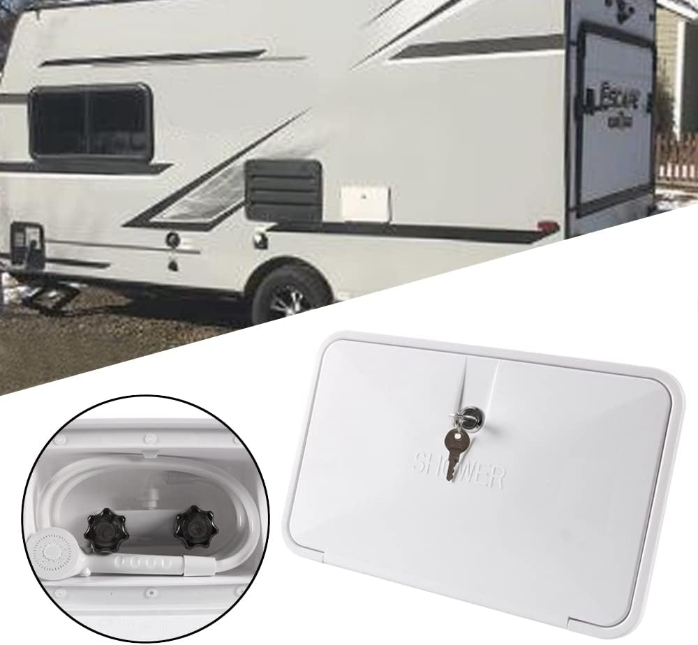 Areyourshop Rv Exterior Shower Box Kit Rv Outdoor Shower Box Kit with Lock Outdoor Hot and Cold Shower Outdoor Shower Adjustment Water Temperature Portable Use for Rv Camper Trailer Plastic White image number 6