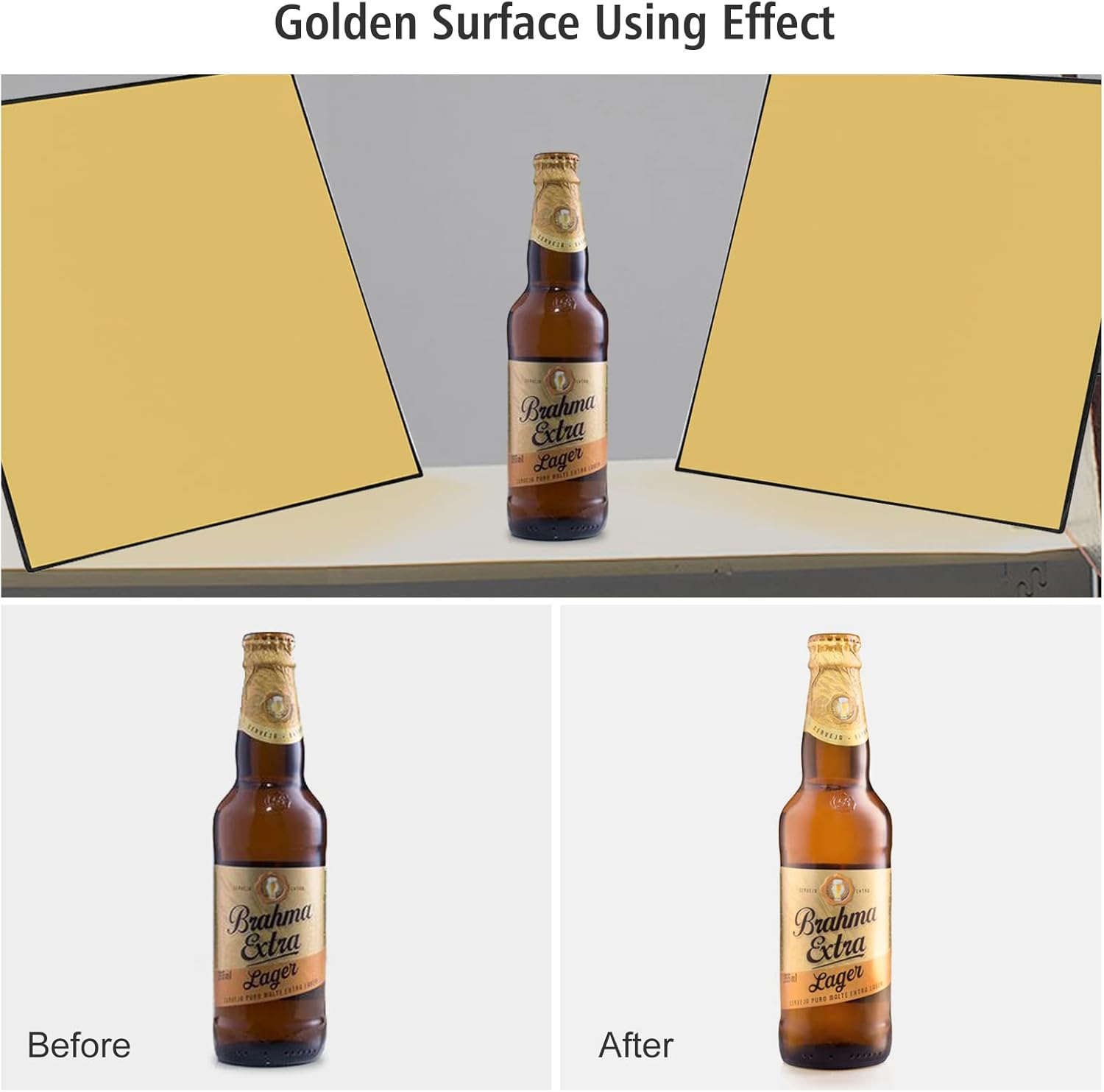 3-In-1 Photography Cardboard Paperboard Folding Photography Reflector Diffuser Board (Black + White + Golden) for Still Life Product Food Photo, A4 Size image number 6