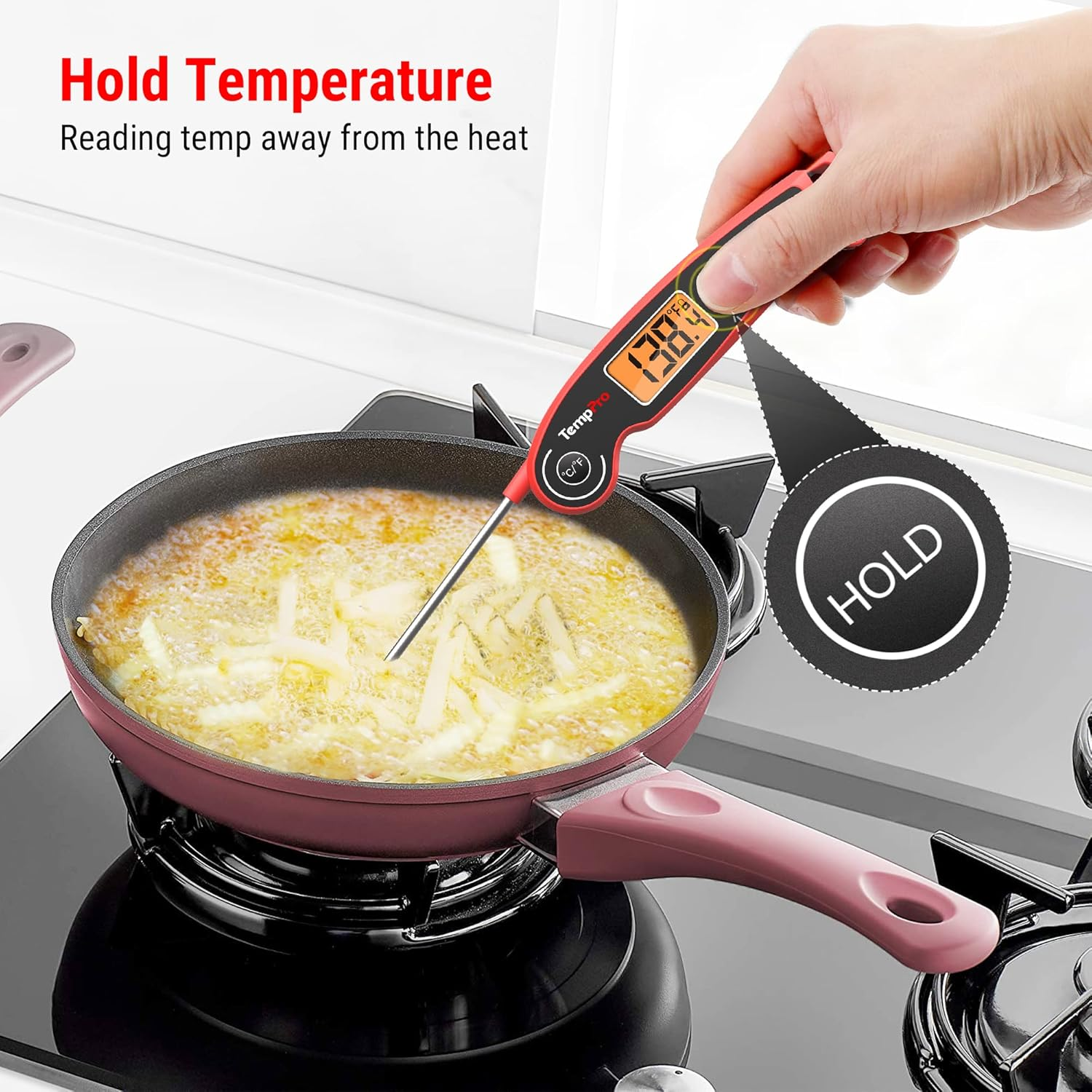 Temppro F05 Digital Meat Thermometer for Cooking with Motion Sensing, Waterproof Food Thermometer for Kitchen BBQ Oil Grill Smoker Candy Thermometer Black/Red image number 5
