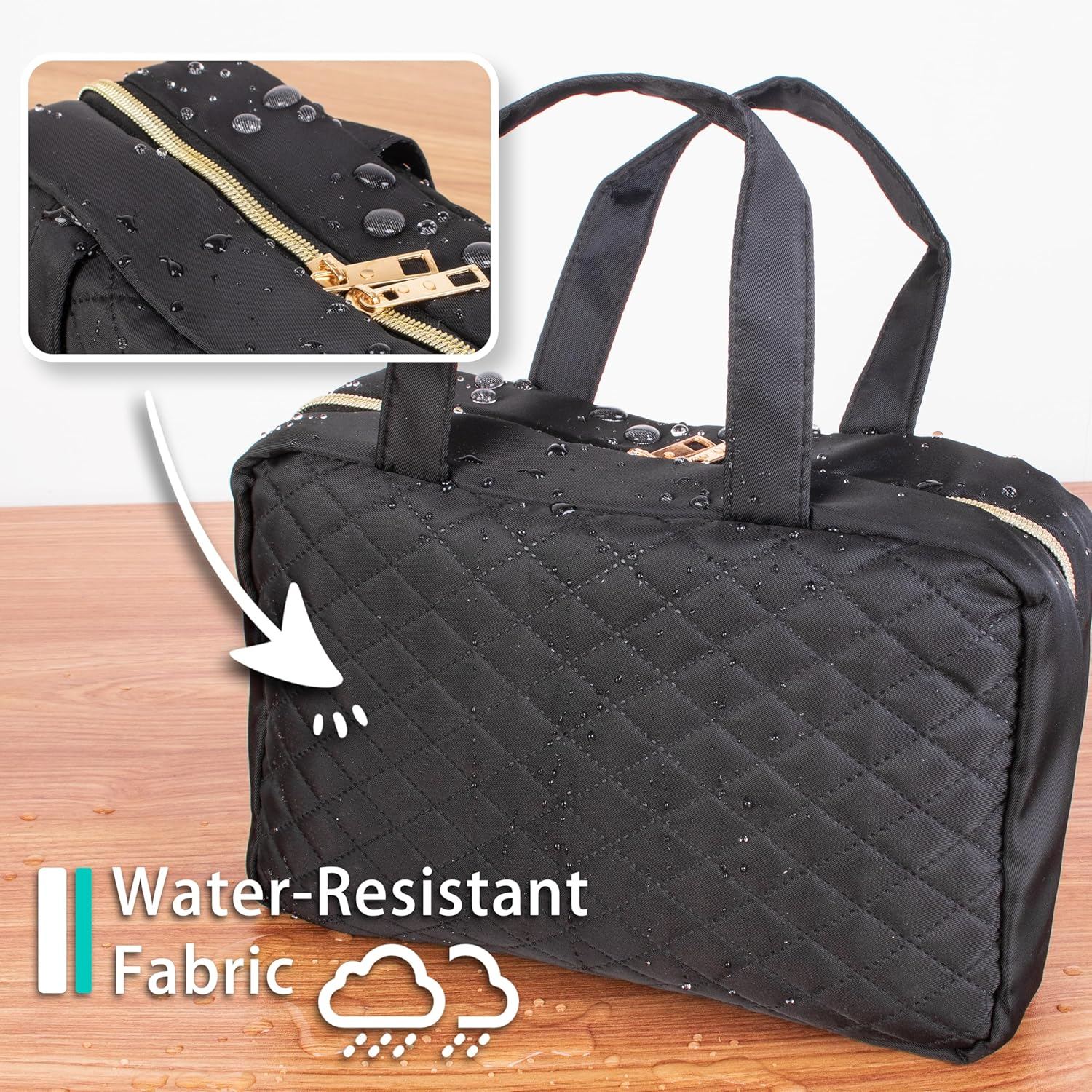 Pinkiou Travel Cosmetic Bag, Hanging Toiletry Bag with Sturdy Hook, Wall Hanging, Waterproof Toiletry Bag with Large Capacity for Women, Men, Travel Utensils, Storage Bag, Black image number 3