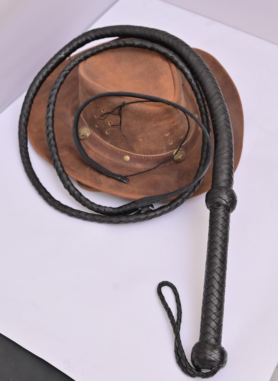 Bullwhip 4Ft Genuine Leather Indiana Jones Style Whip for Equestrian Training & Cracking, Leather Phobia Cowhide Stock Whip image number 1