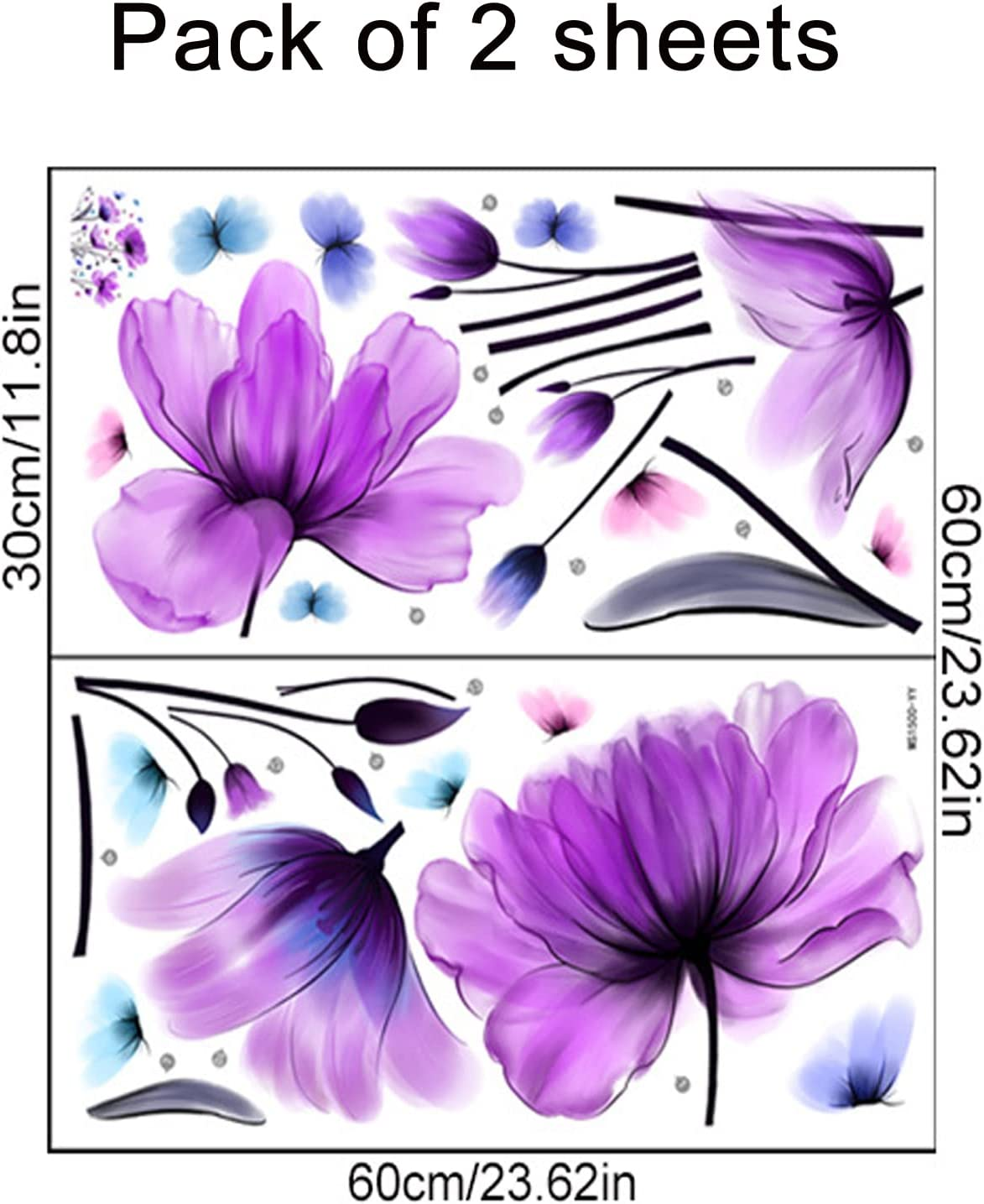 Pinenjoy Purple Tulip Wall Decals Flower and Colorful Butterfly Wall Sticker 25.2X35.43Inch Removable Self-Adhesive Vinyl Art Floral Murals for Living Room Bedroom Nursery TV Sofa Background Decor