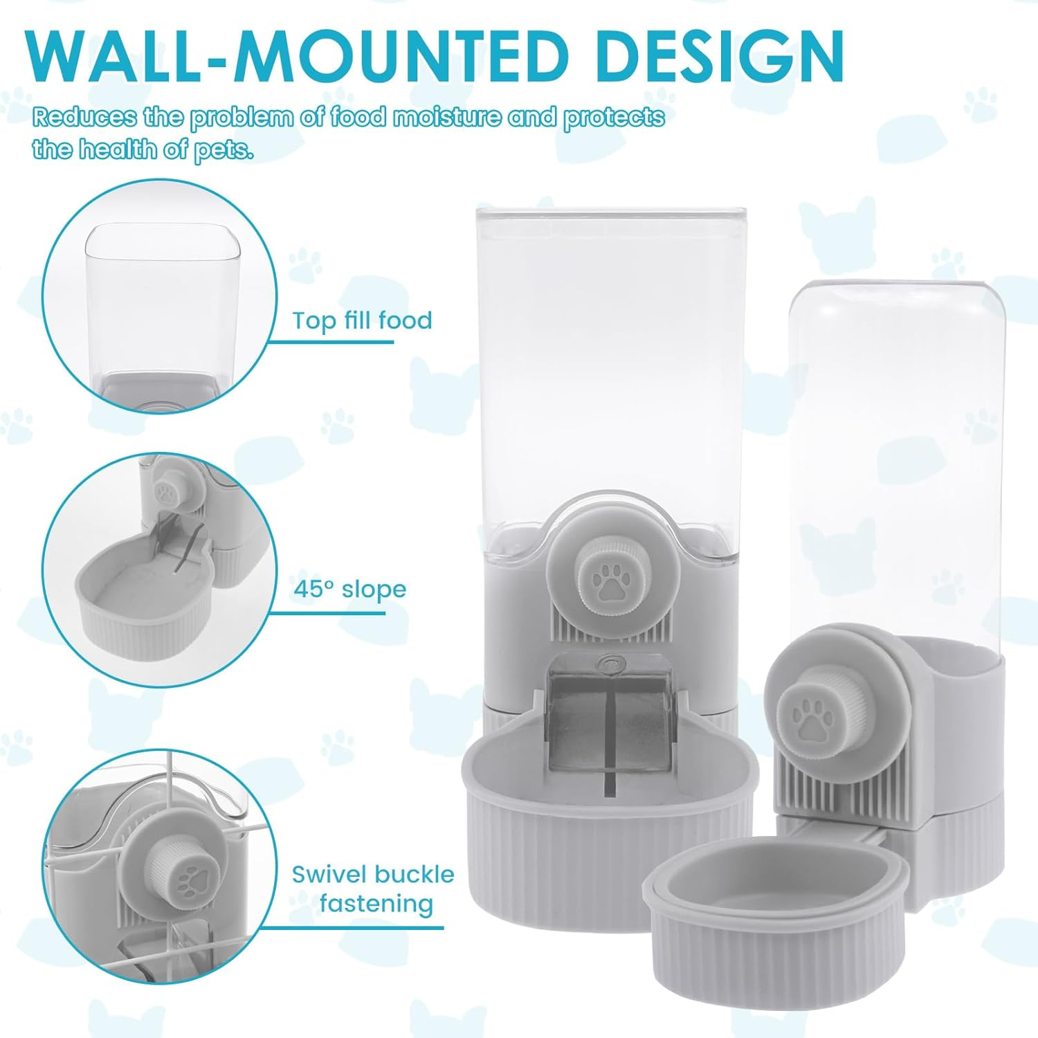 Rabbit Food Water Dispenser 520Ml Rabbit Water Dispenser 1200Ml Rabbit Food Dispenser Hanging Rabbit Water Bottle Dispenser Large Rabbit Feeder and Water Dispenser Set for Bunny Fulasun.(Style 1,Grey) - Grey image number 6