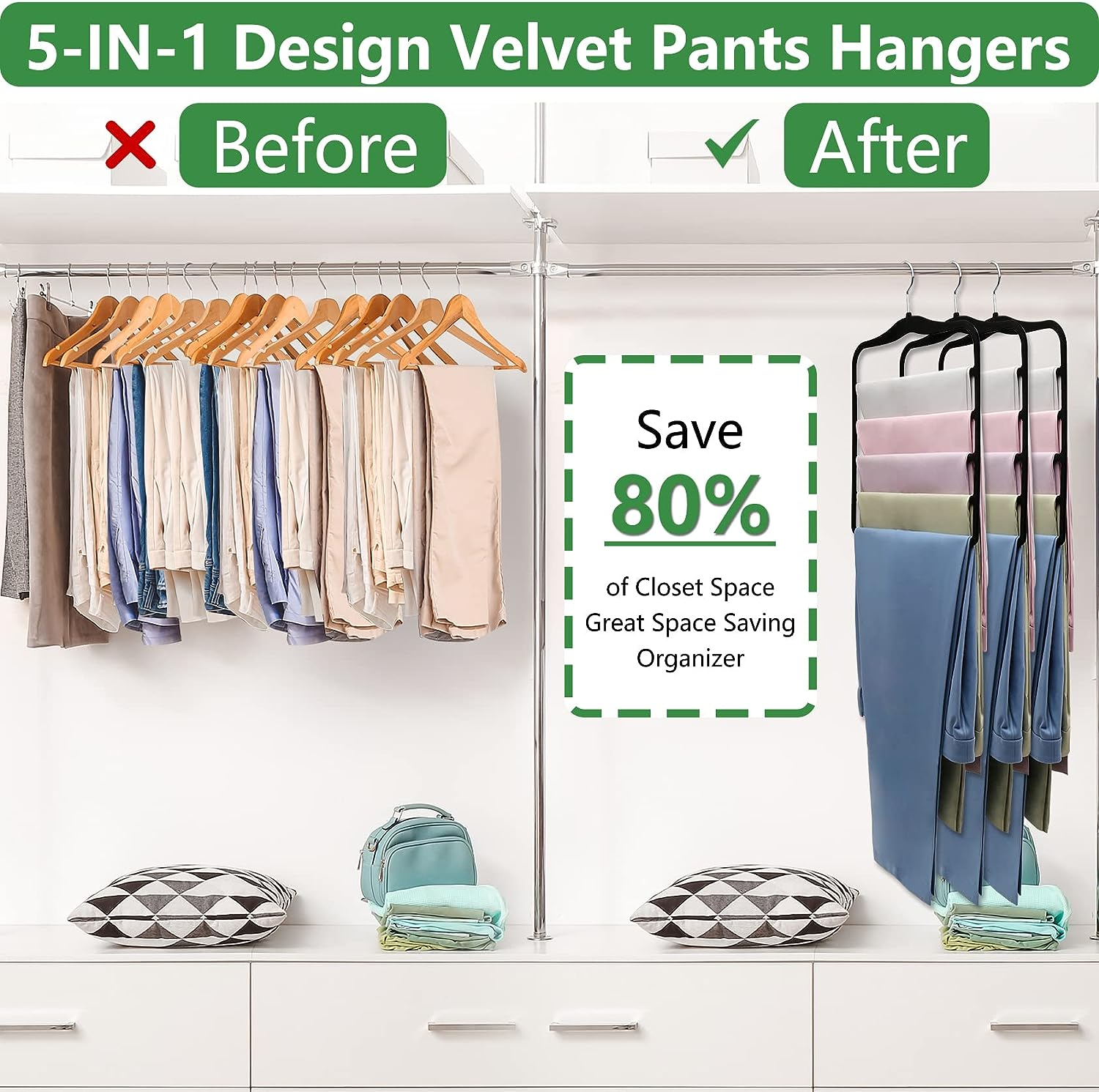 Closet Organizers and Storage,3 Pack Organization and Storage Pants-Hangers-Space-Saving,Velvet Hanger for Dorm Room for College Students Girls Boys Guys Hanging Jean Scarf image number 5
