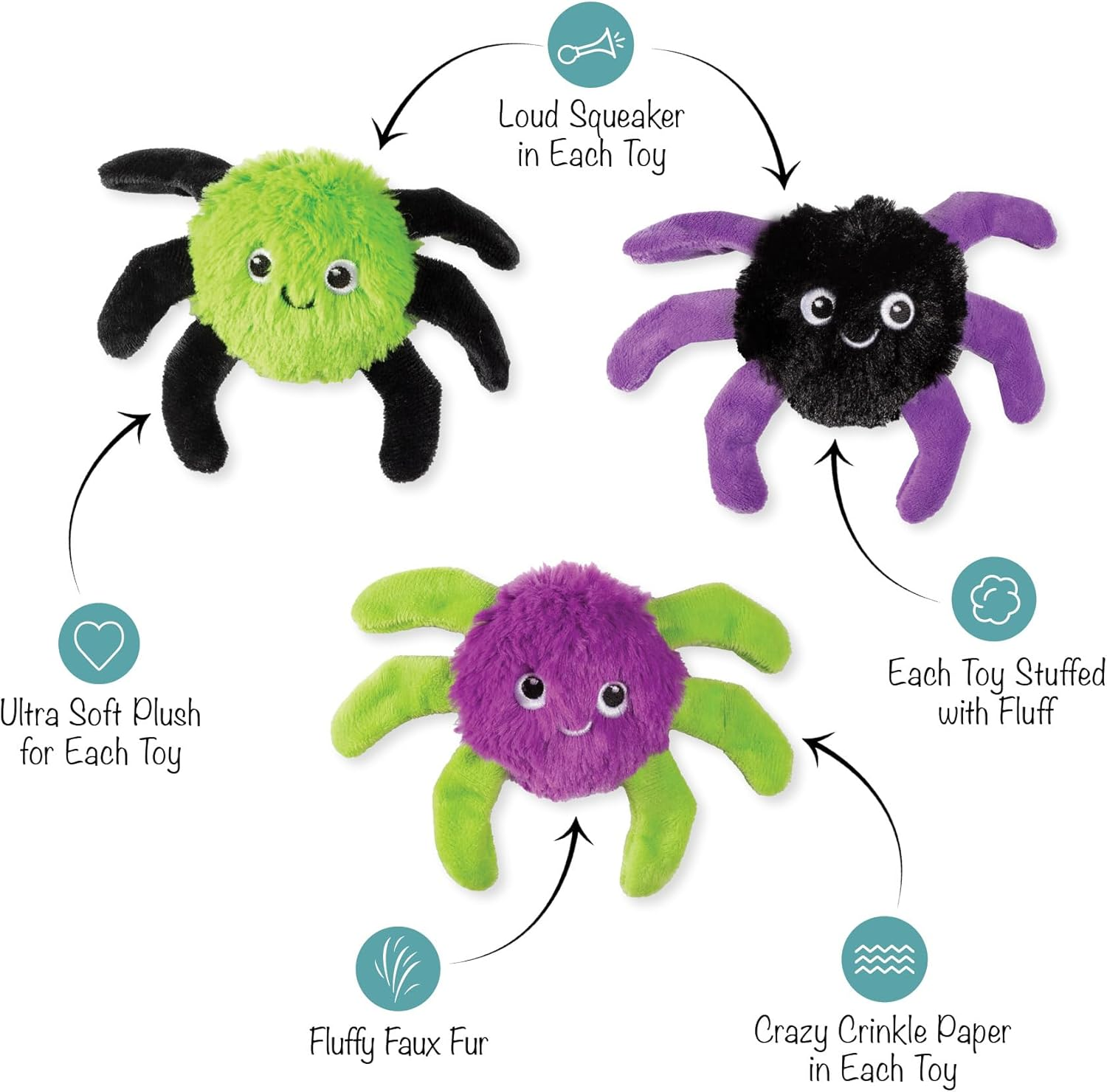 Fringe Studio Pet Toy, Webbed in Mischief Plush Dog Toy 3 PCS Set, Petshop Collection (662190) image number 3