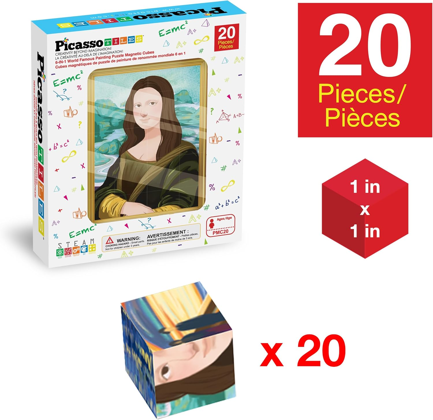 Picassotiles 1&rdquo; Magnetic Puzzle Building Cubes Blocks for Kids, Van Gogh Puzzle, Mona Lisa Hand Puzzle, Kids Toys 3+ Year Old Boy Girl, STEM Toys, Toddler, Teen,Young Explorers,Educational Popular Art image number 5