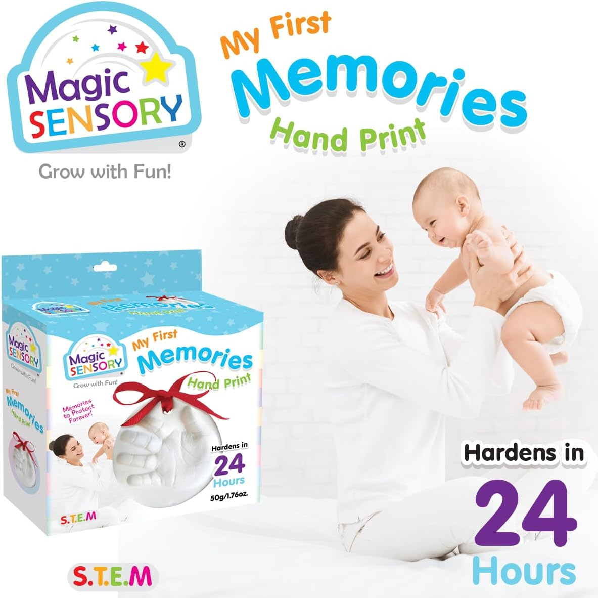 Magic Sensory My First Memories Baby Handprint & Footprint Keepsake Kit &ndash; Air-Dry Clay Ornament with Ribbon &ndash; Newborn Keepsake, for Parents & Grandparents. image number 5