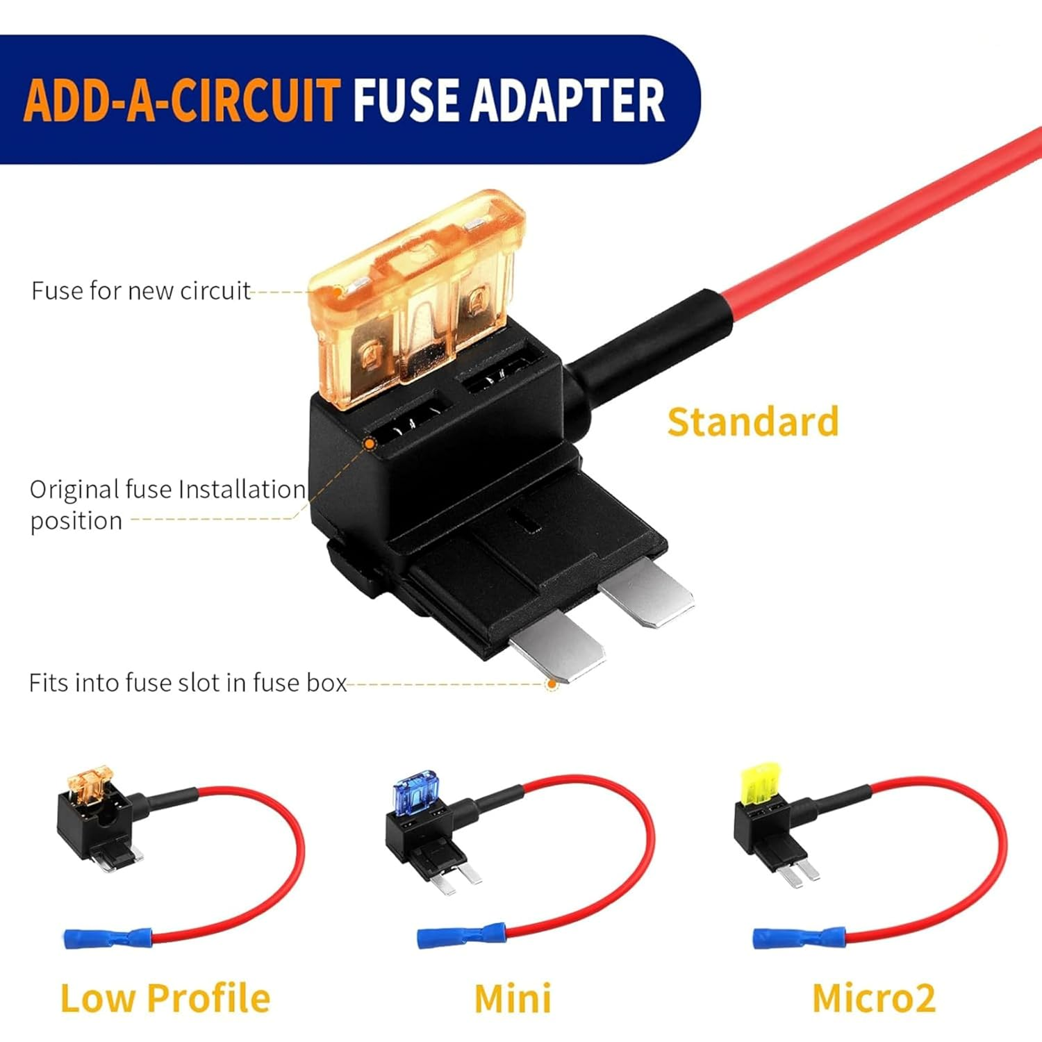 12 Pack Assorted Fuse Taps (Micro2, Mini, Low Profile Mini, Standard) & 111 Blade Fuses, Add-A-Circuit Adapter, Fuse Puller - Ideal for Cars, Trucks, Suvs, Atvs, Boats Complete Kit (12Pack) image number 5